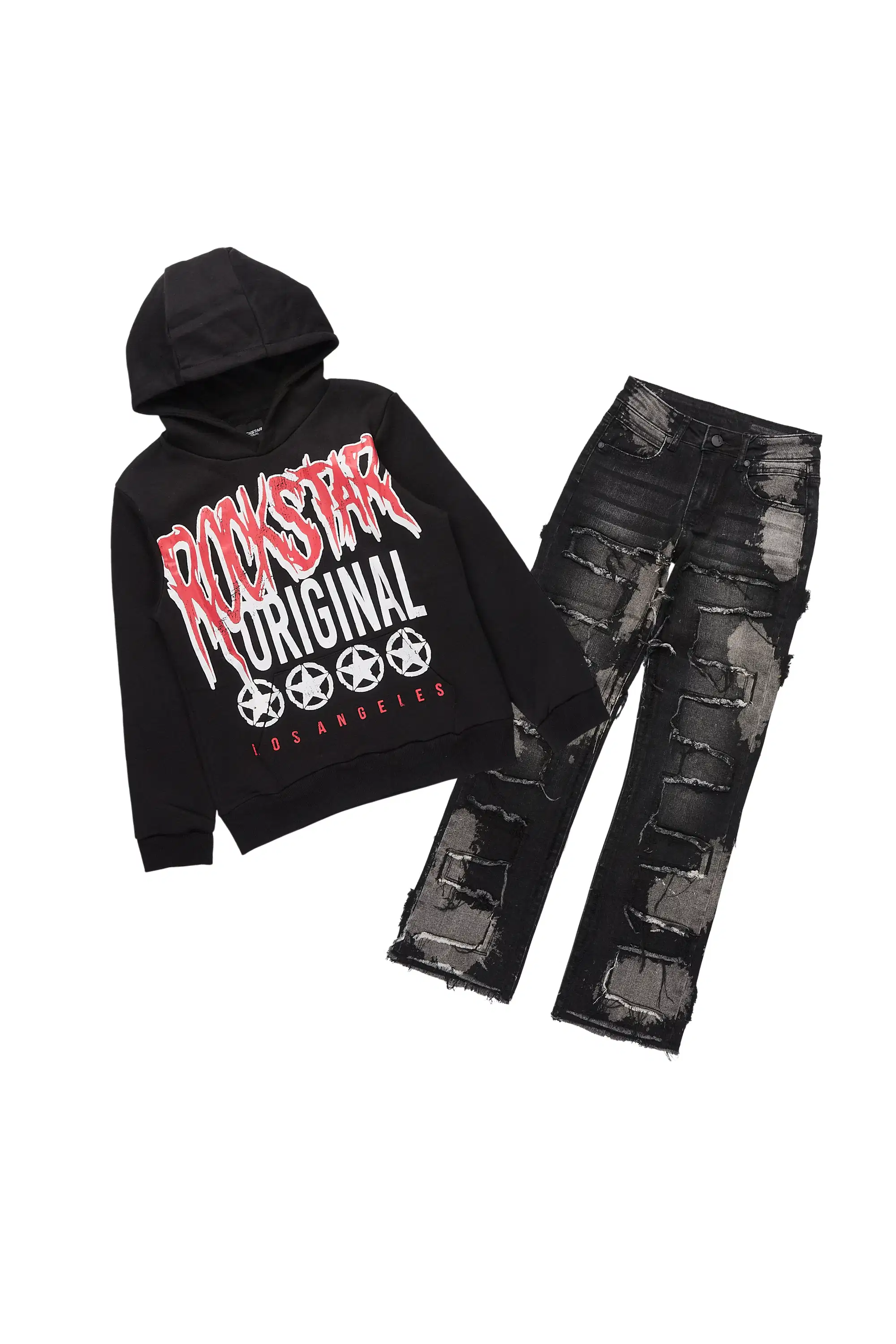 Boys Wizzurd Black Hoodie/Stacked Jean Set