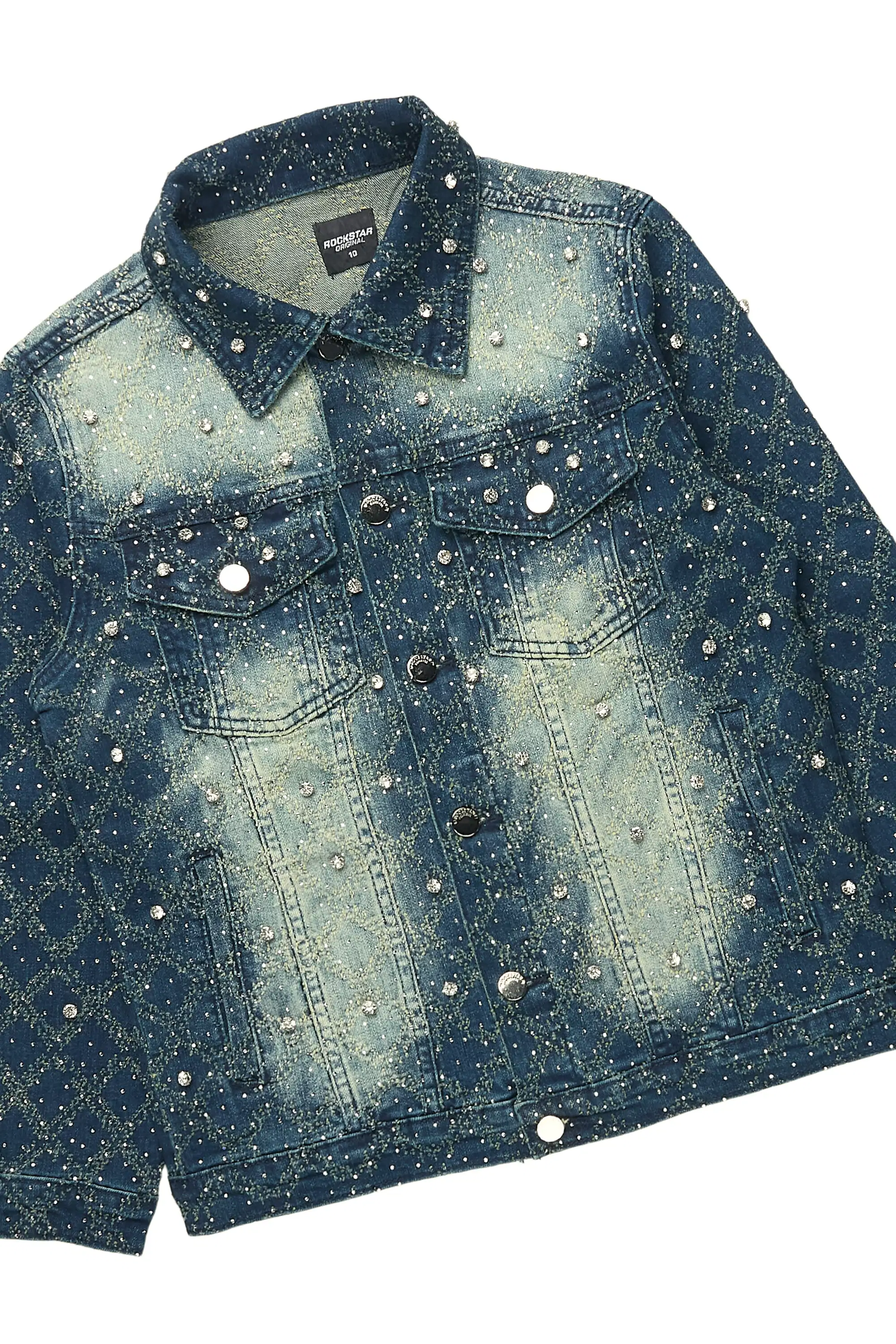 Boys Sareka Dark Wash Rhinestone Denim Jacket & Sareka Stacked Jean Set - Image 7