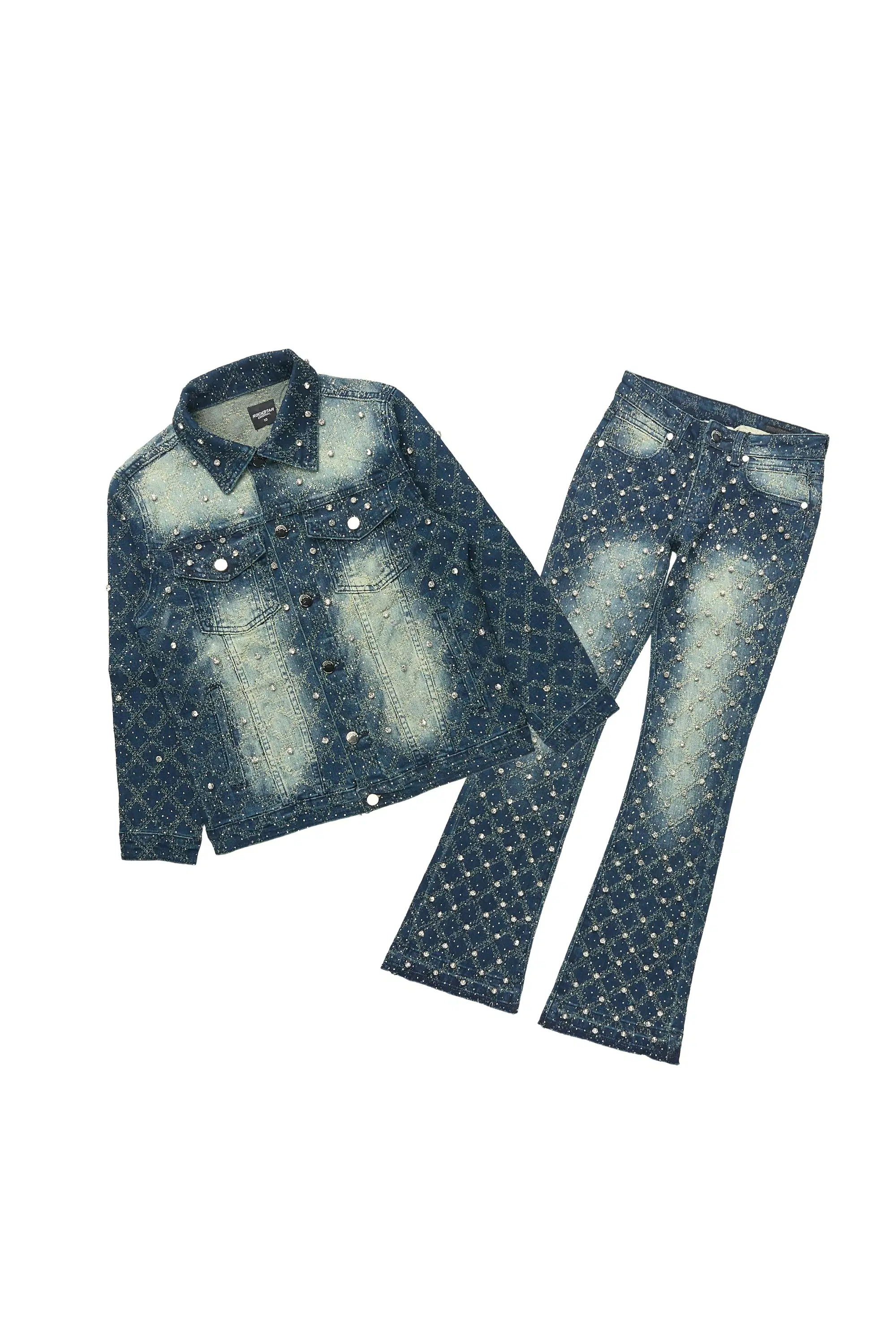 Boys Sareka Dark Wash Rhinestone Denim Jacket & Sareka Stacked Jean Set - Image 9
