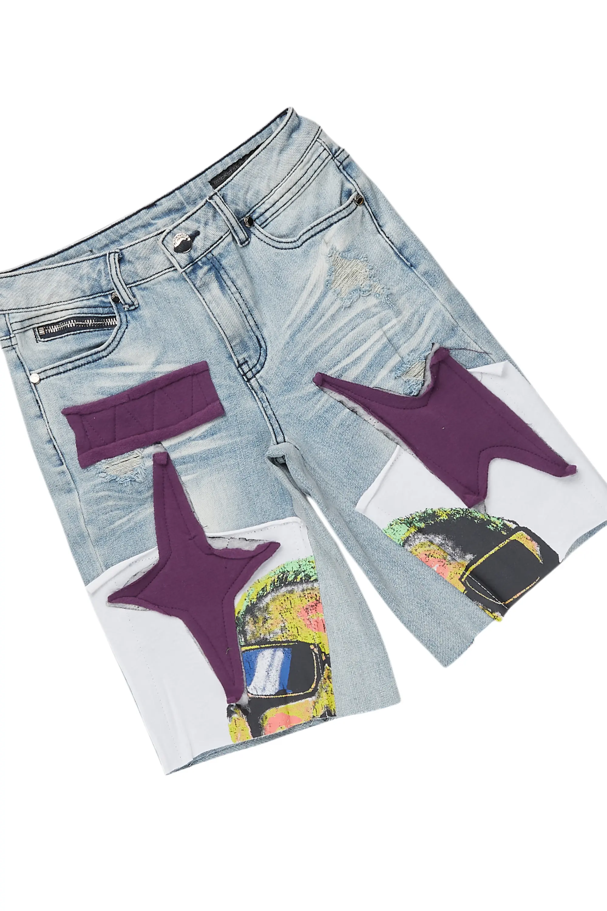 Boys Nesta White/Purple T-Shirt/Denim Short Set - Image 3