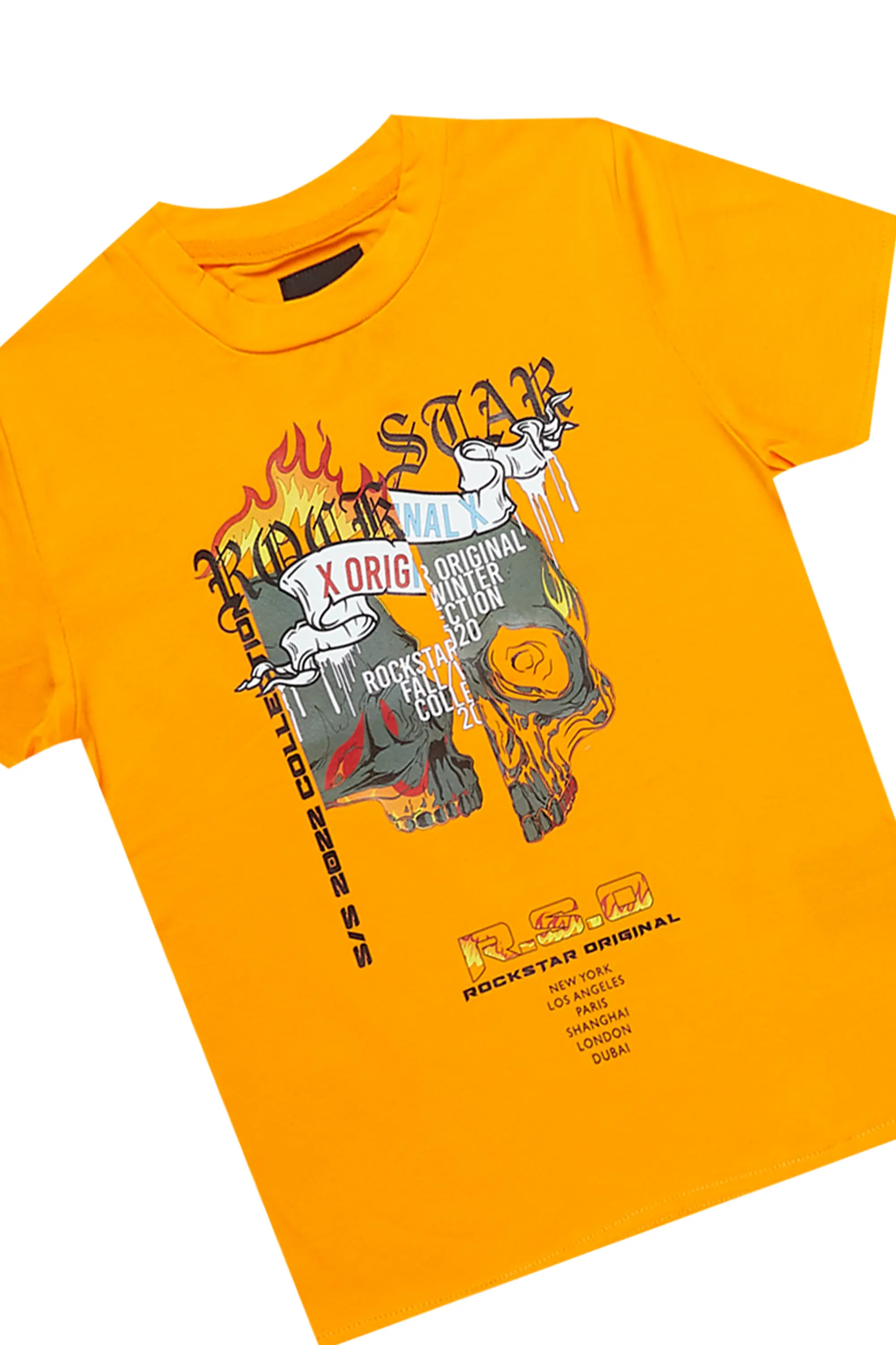 Boys Tyler Orange T-Shirt/Stacked Flare Jean Set - Image 2