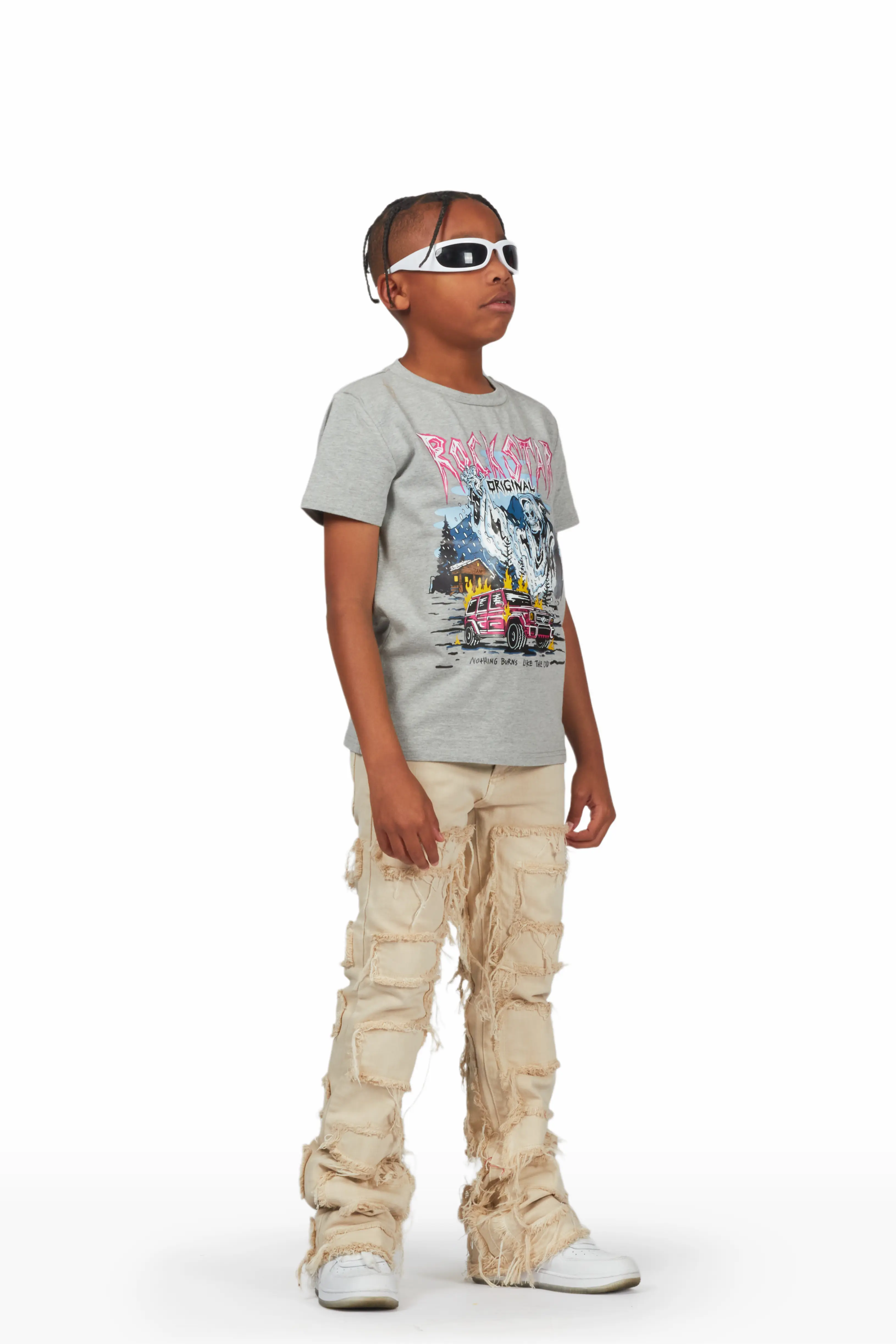 Boys Claude Grey T-Shirt/Stacked Flare Jean Set - Image 2