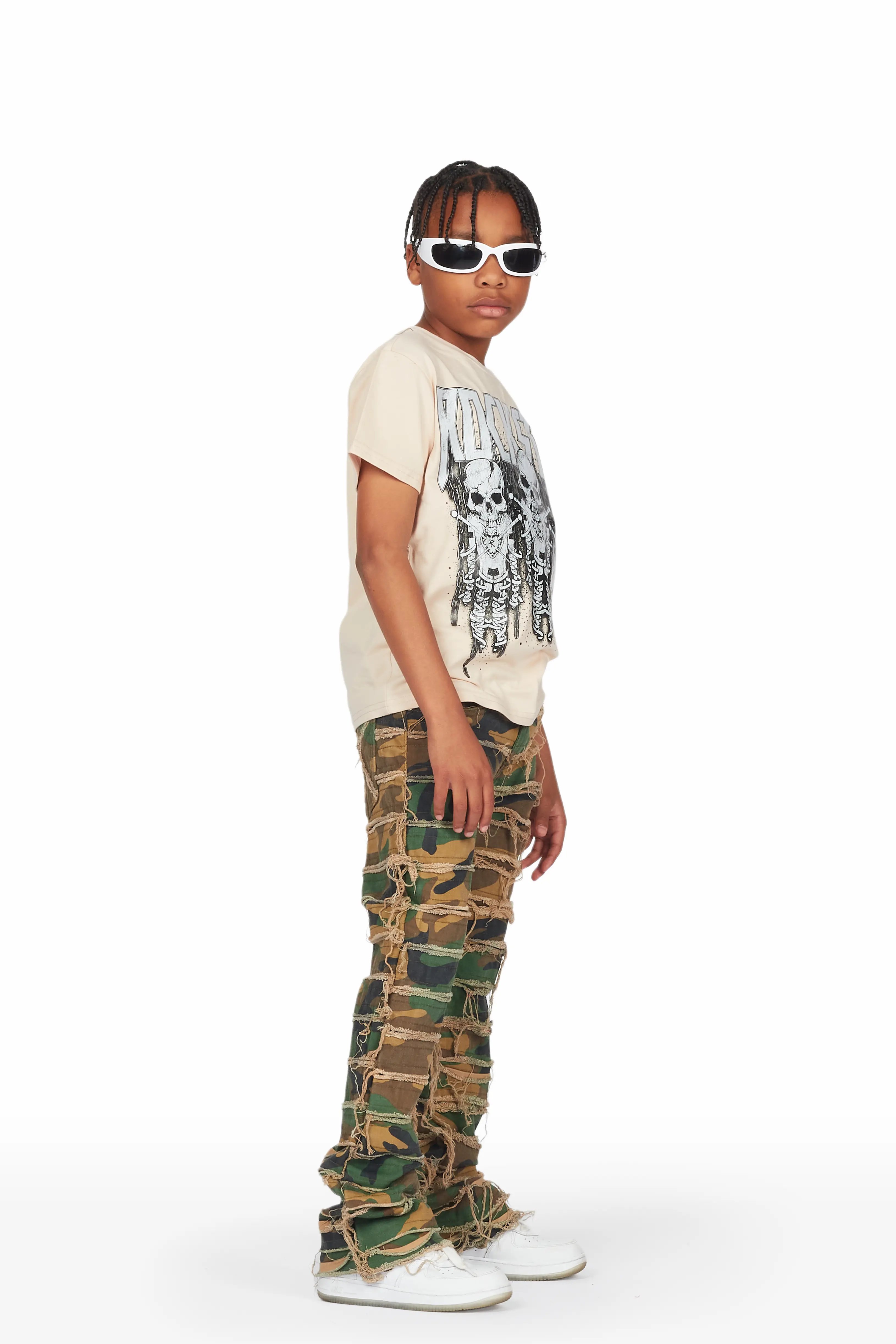 Boys Sabbath Beige/Camo T-Shirt/Stacked Flare Jean Set - Image 3