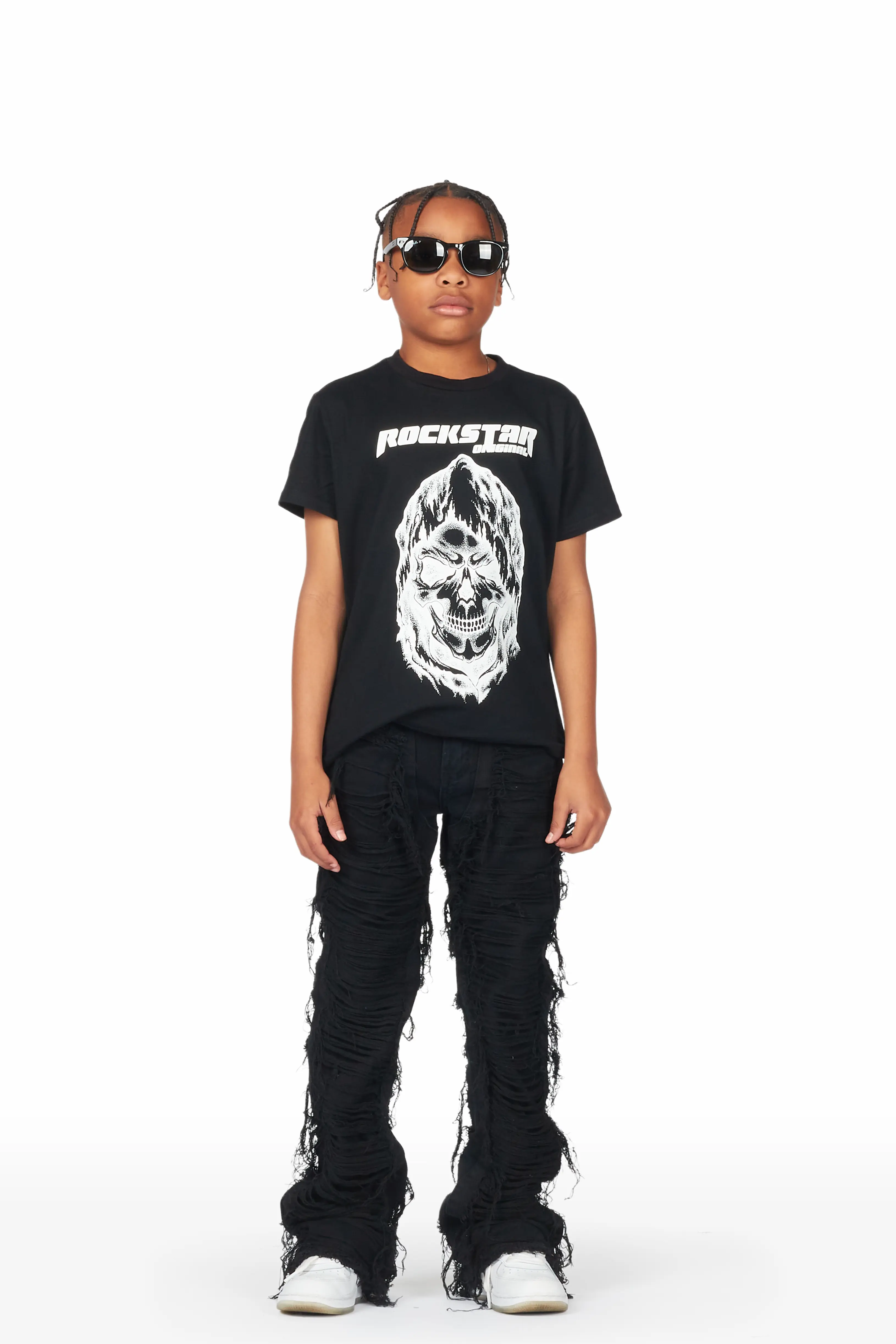 Boys Daichi Black T-Shirt/Stacked Flare Jean Set