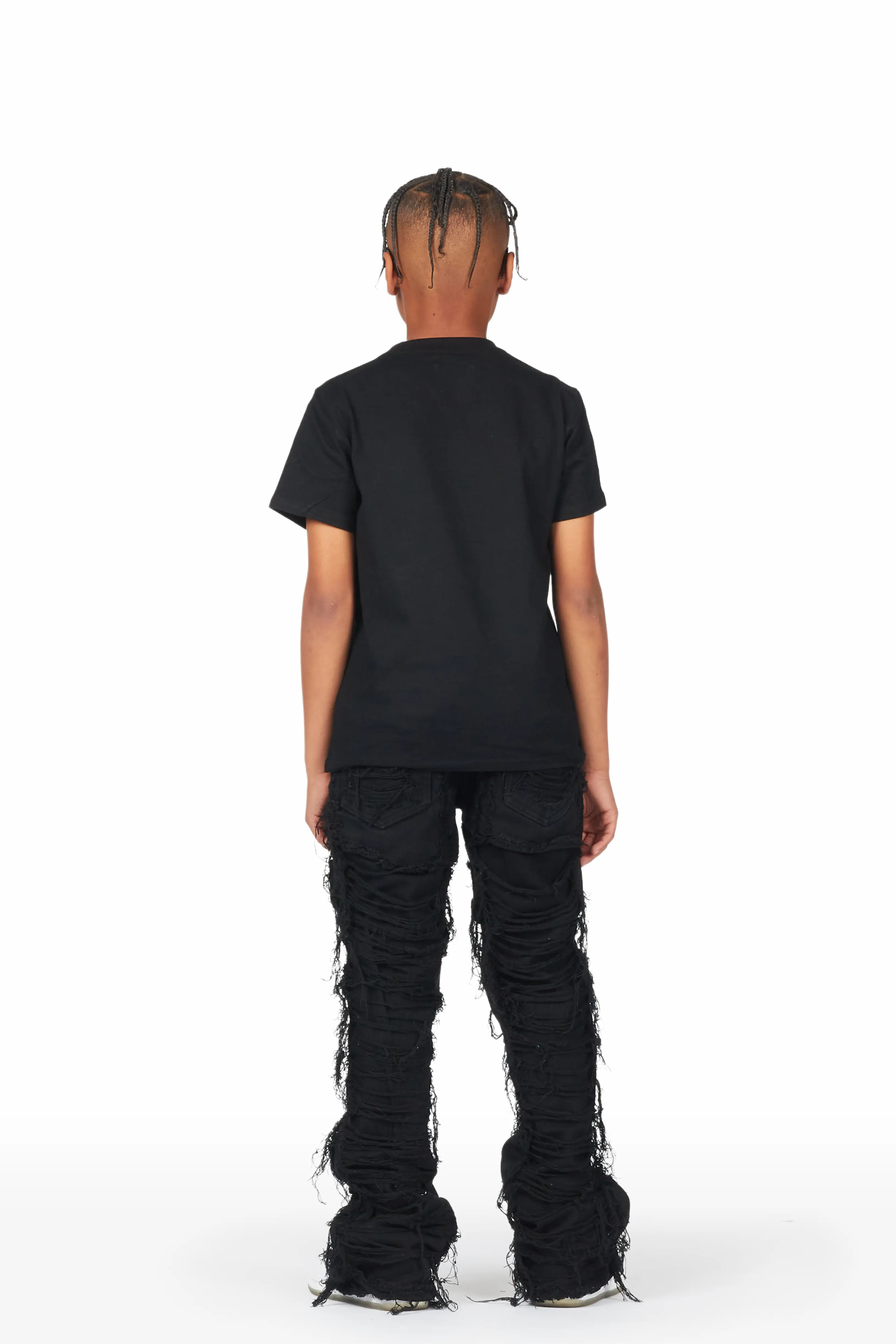 Boys Daichi Black T-Shirt/Stacked Flare Jean Set - Image 4