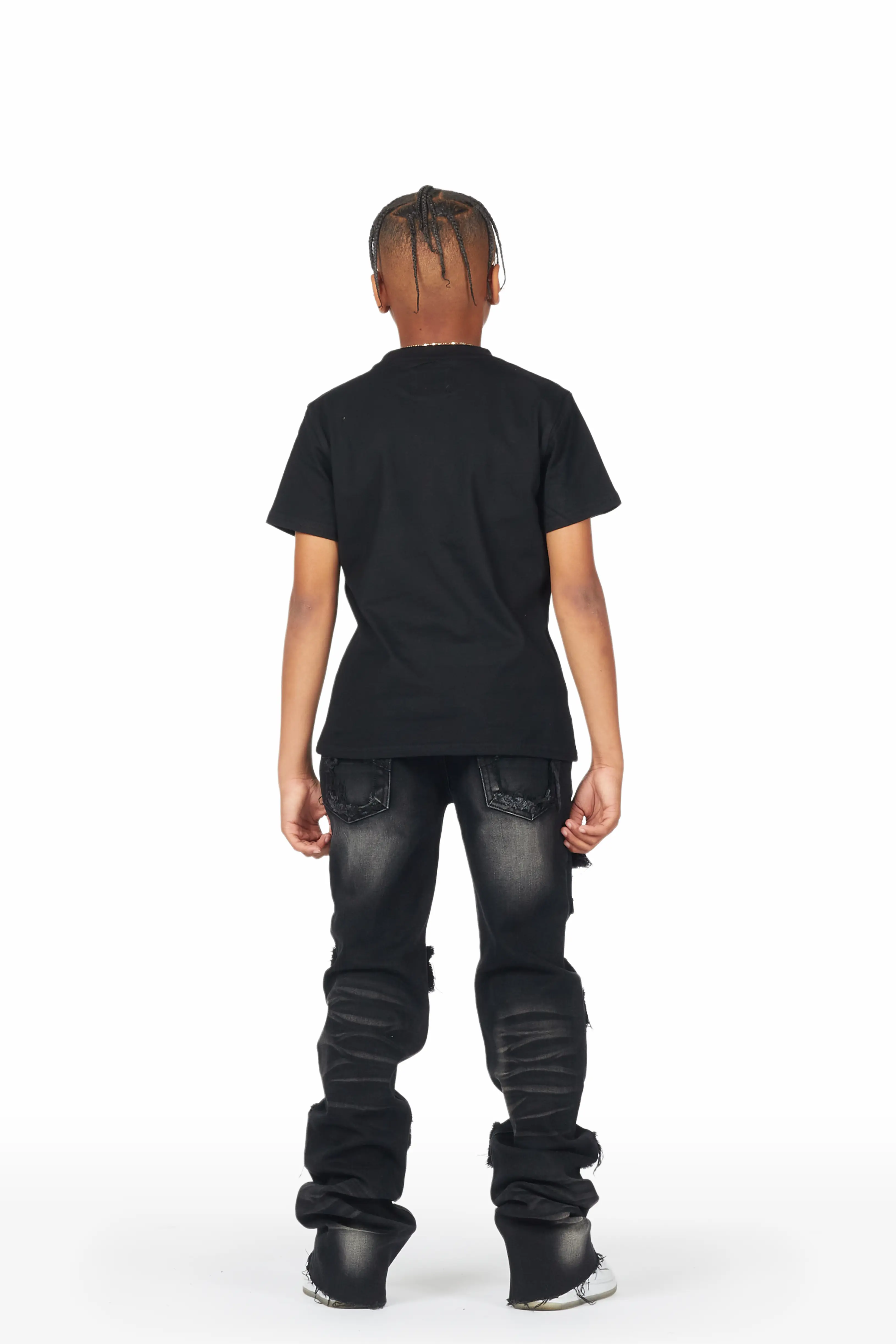 Boys Badar Black T-Shirt/Super Stacked Flare Jean Set - Image 3