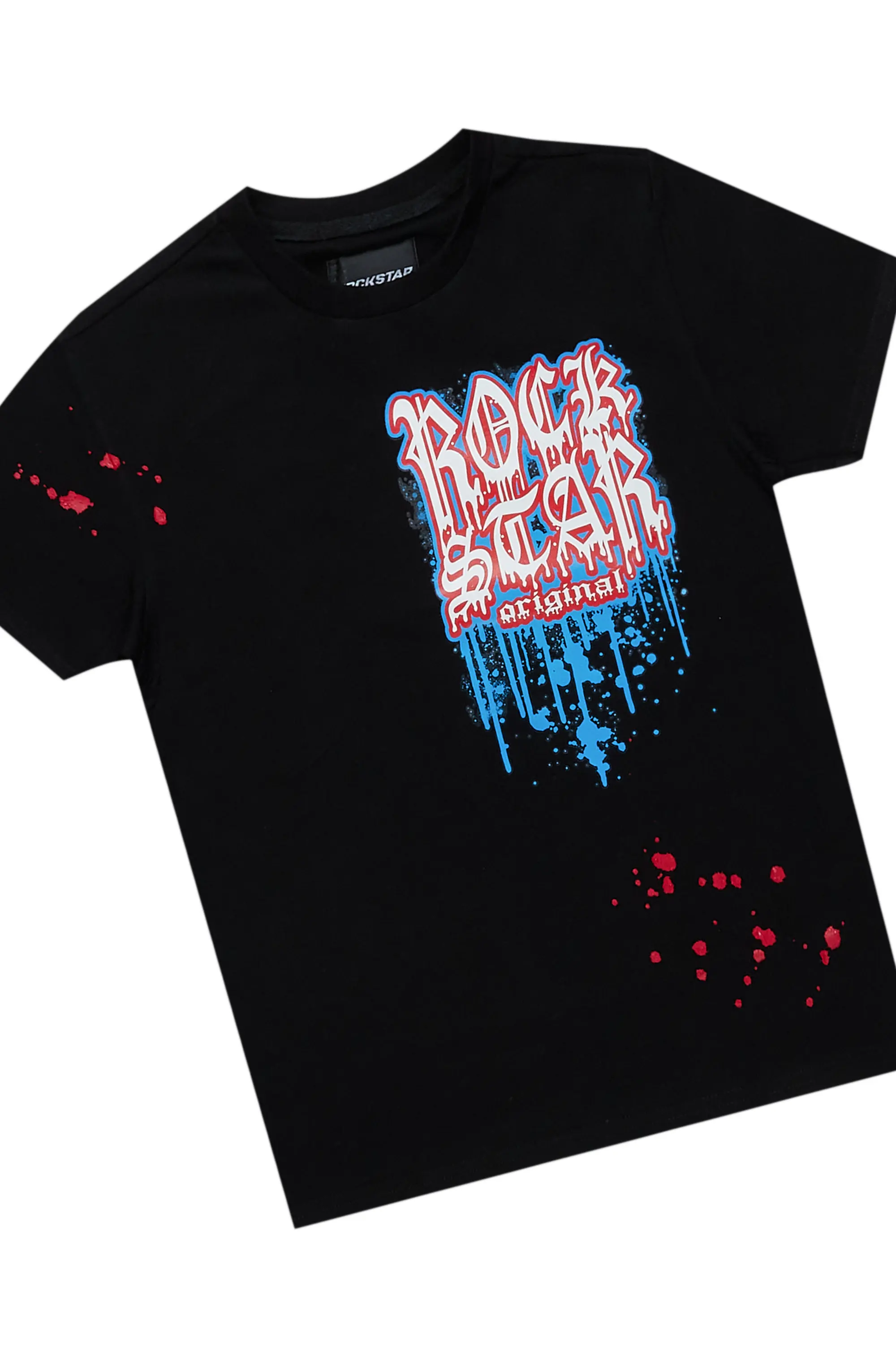 Boys Hades Black T-Shirt/Super Stacked Flare PU Jean Set - Image 5
