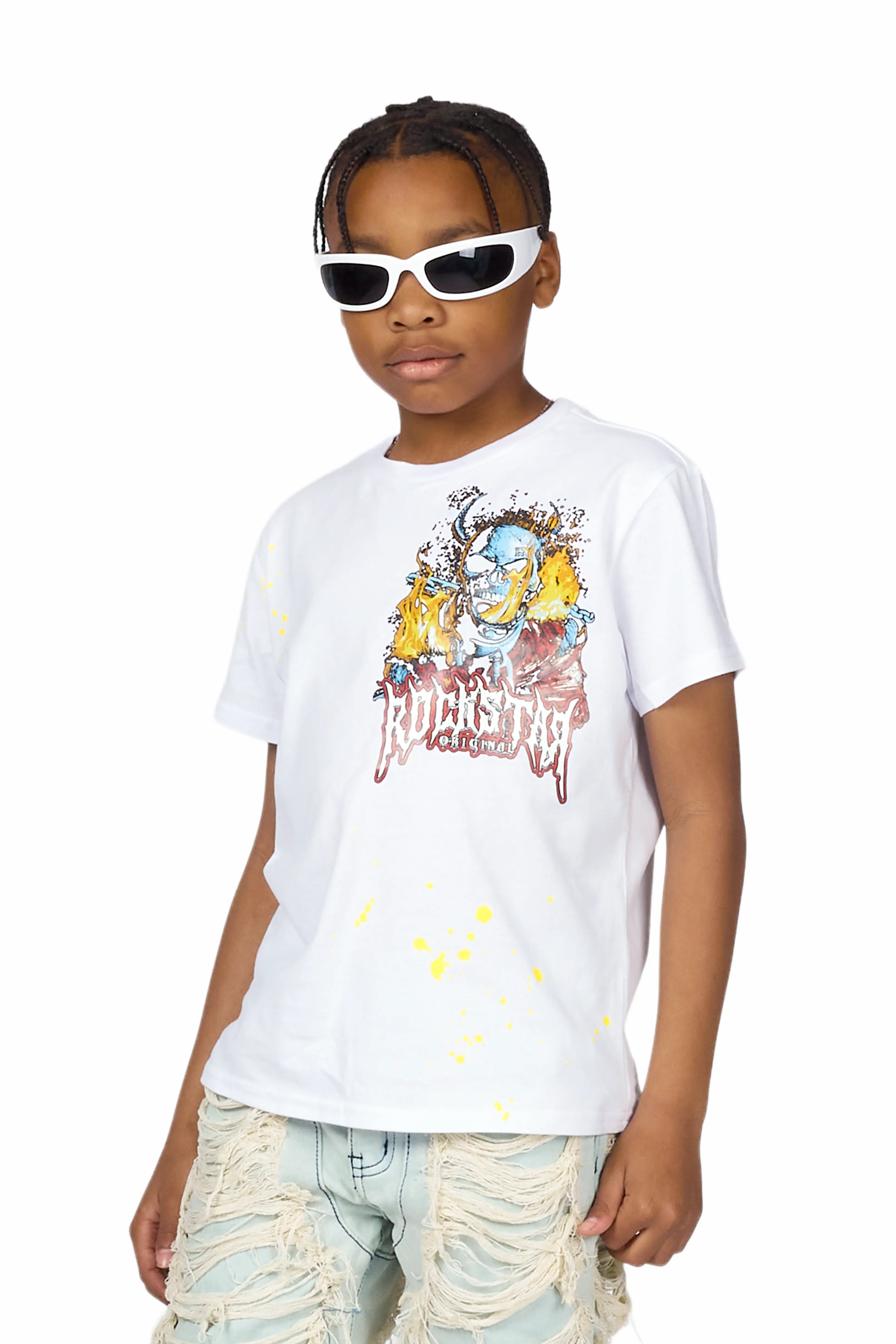 Boys Hank White/Blue T-Shirt/Stacked Flare Jean Set - Image 3
