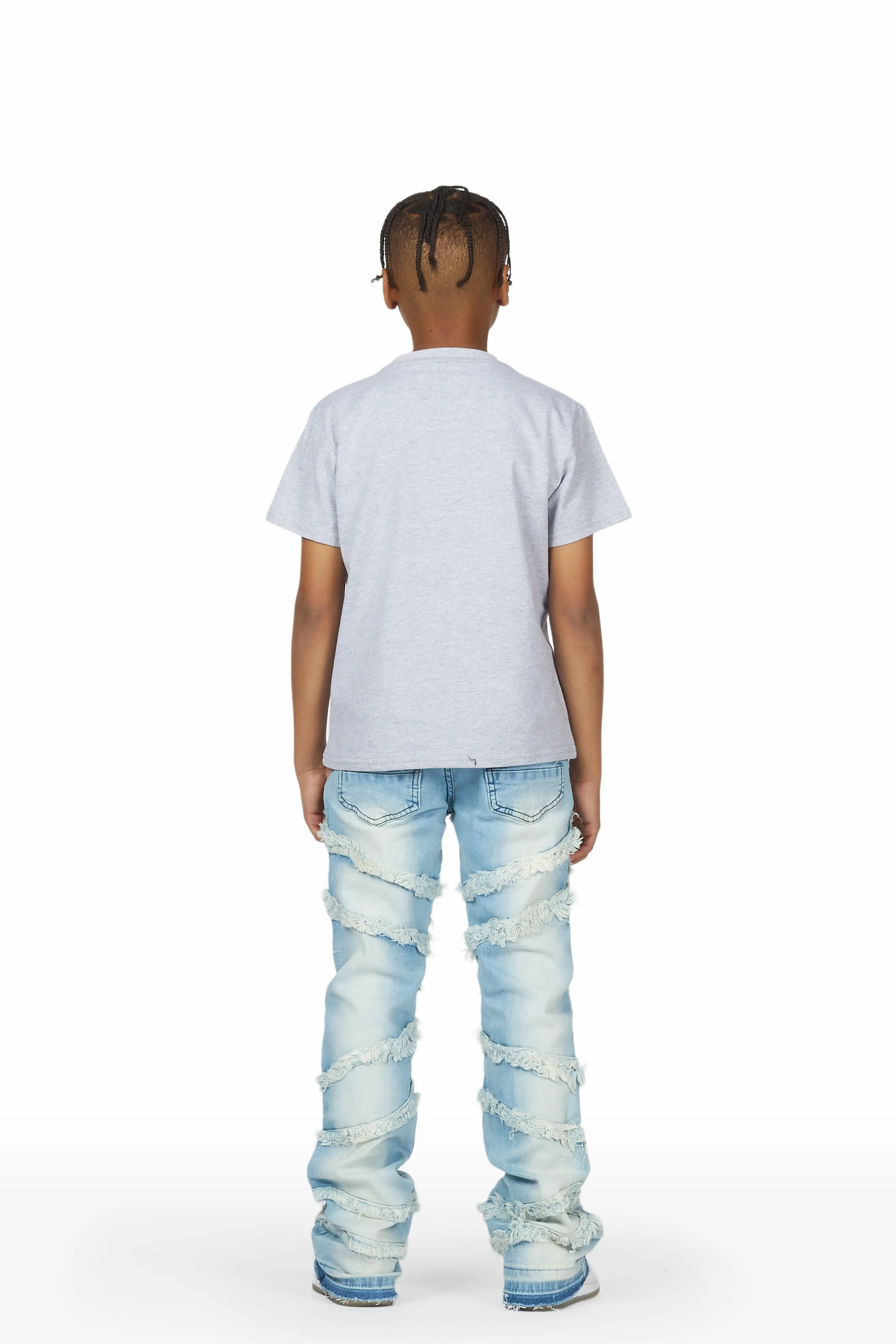Boys Jabari Grey/Blue T-Shirt/Stacked Flare Jean Set - Image 7