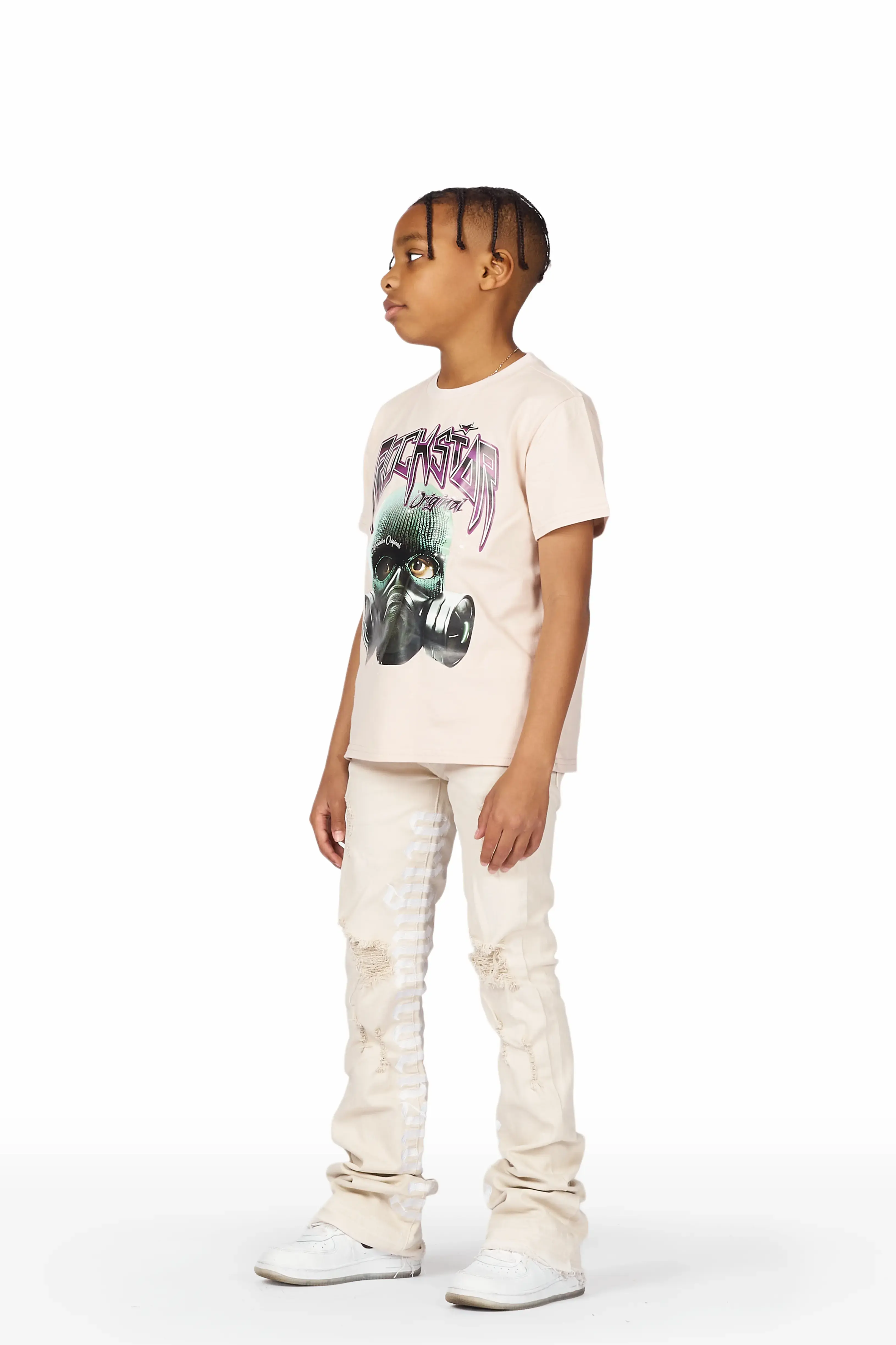 Boys Xenos Beige T-Shirt/Super Stacked Flare Jean - Image 5