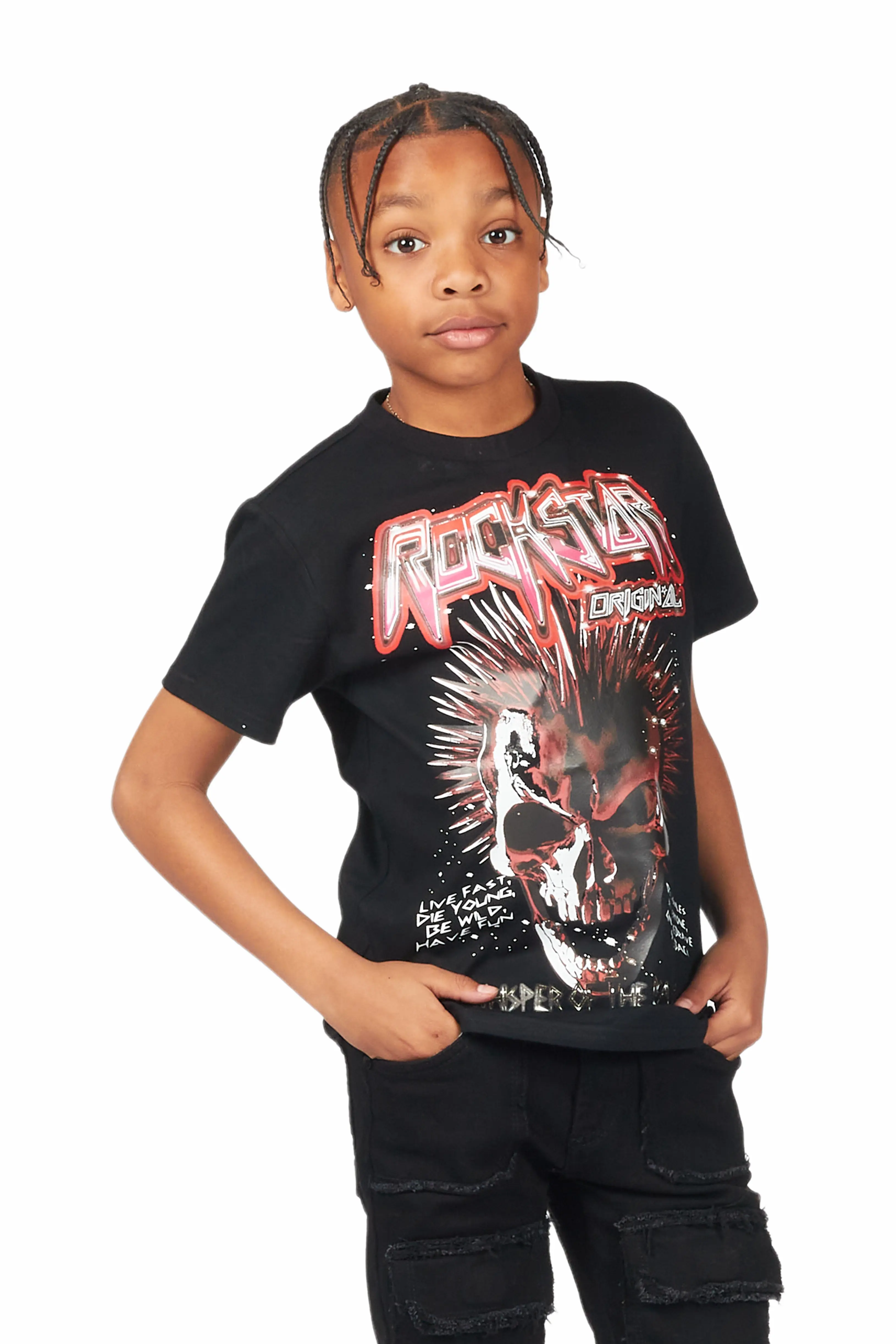 Boys Calix Black T-Shirt/Stacked Flare Jean - Image 2
