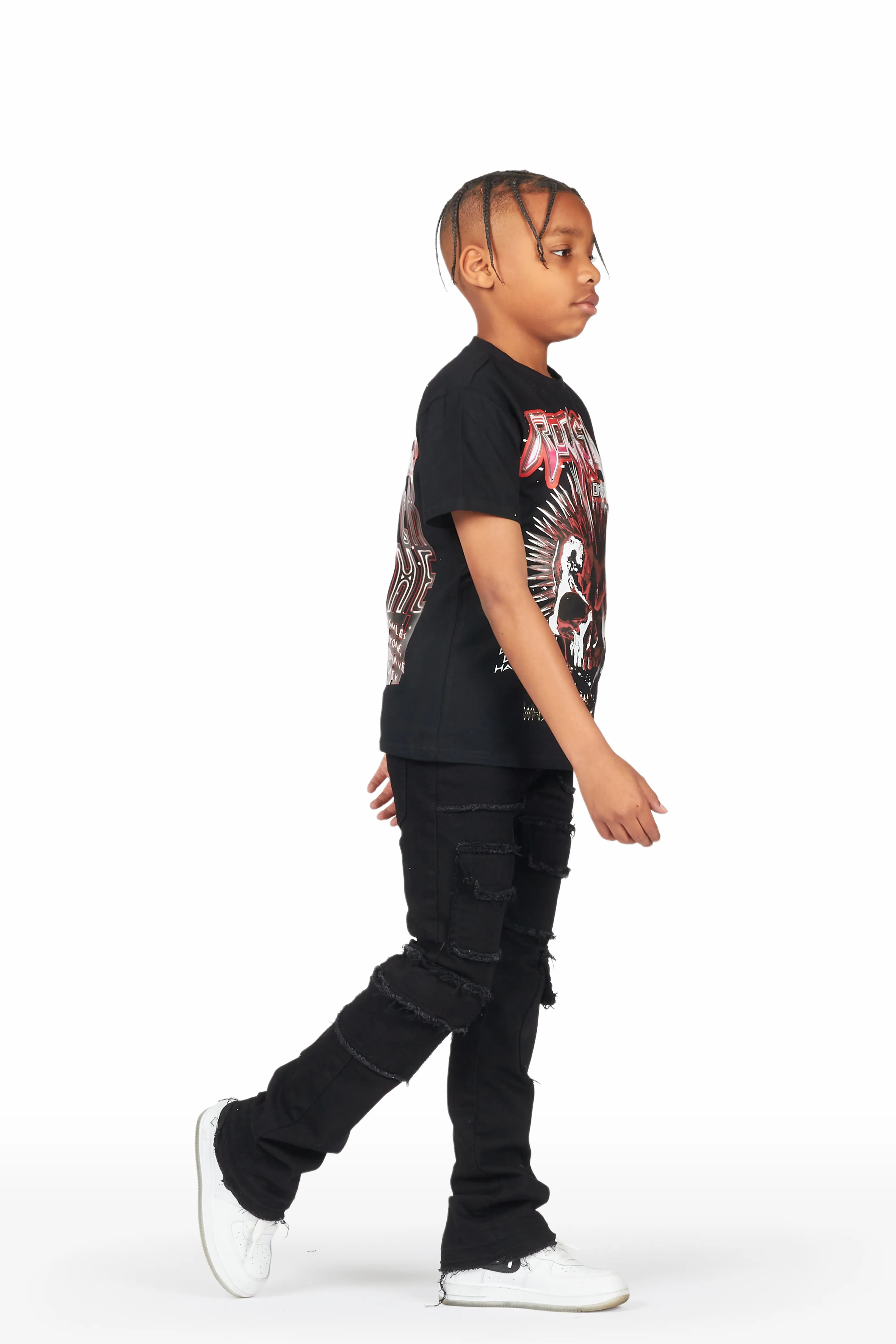 Boys Calix Black T-Shirt/Stacked Flare Jean - Image 3