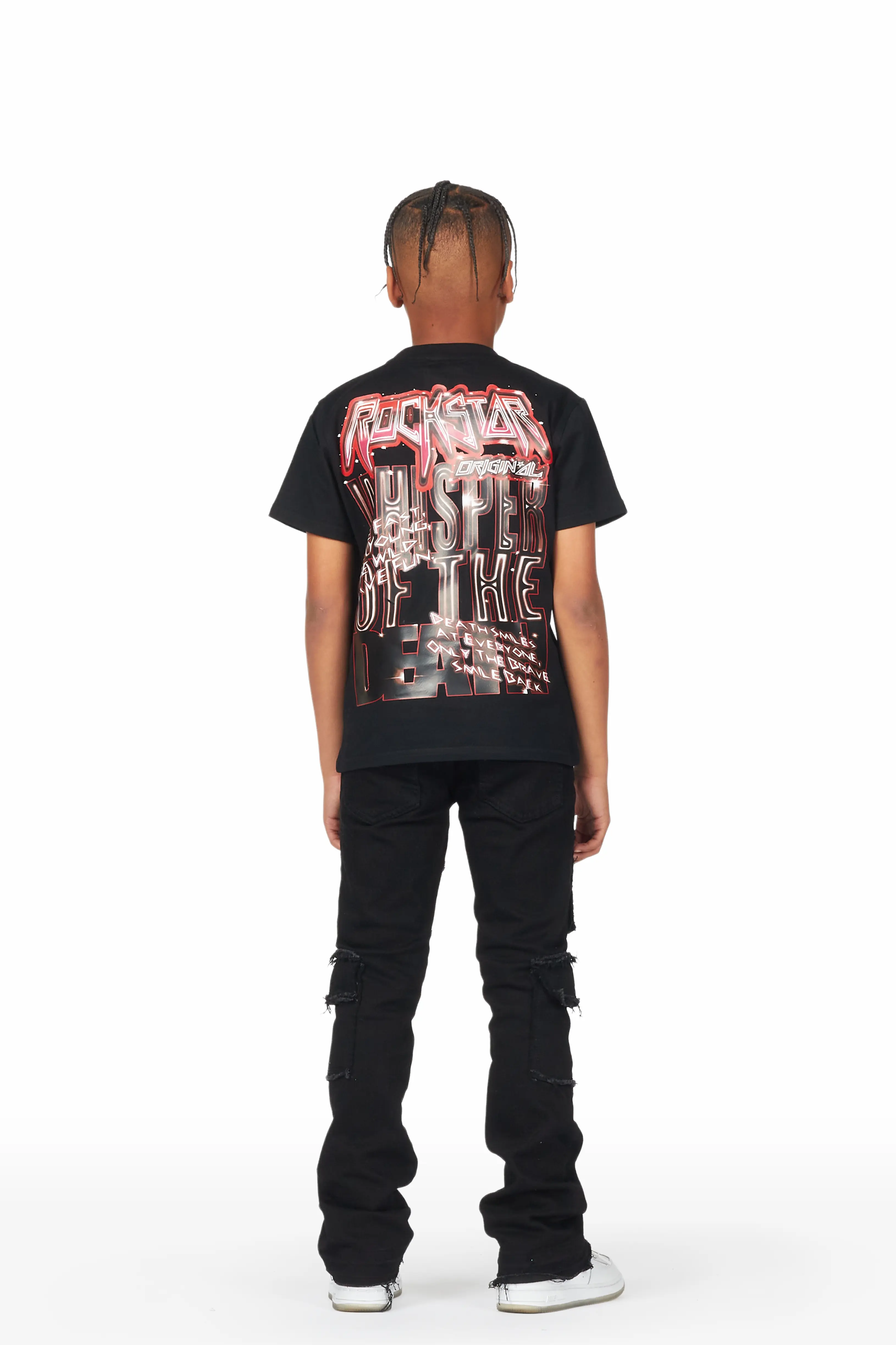 Boys Calix Black T-Shirt/Stacked Flare Jean - Image 4