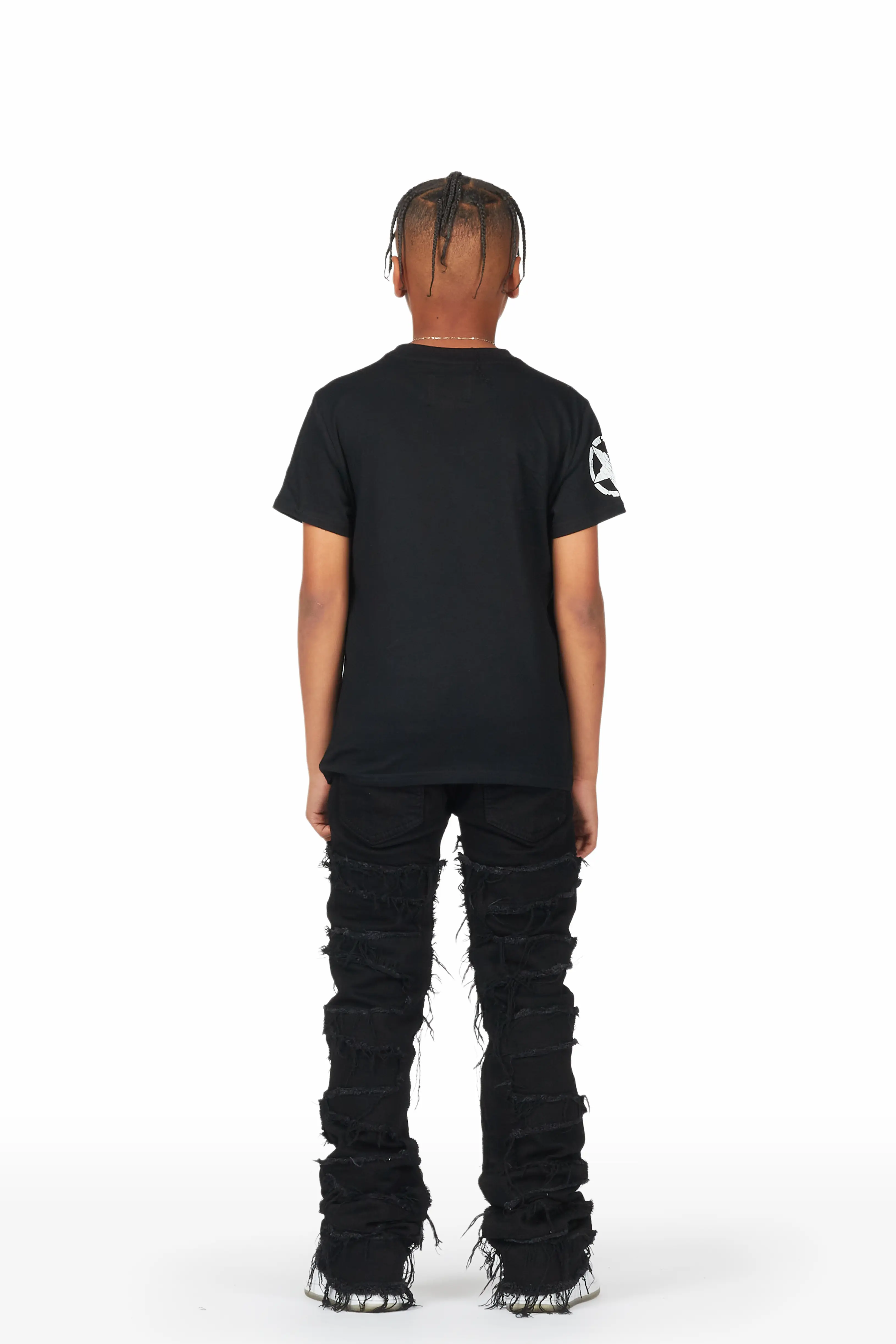 Boys Akos Black T-Shirt/Super Stacked Flare Jean - Image 4