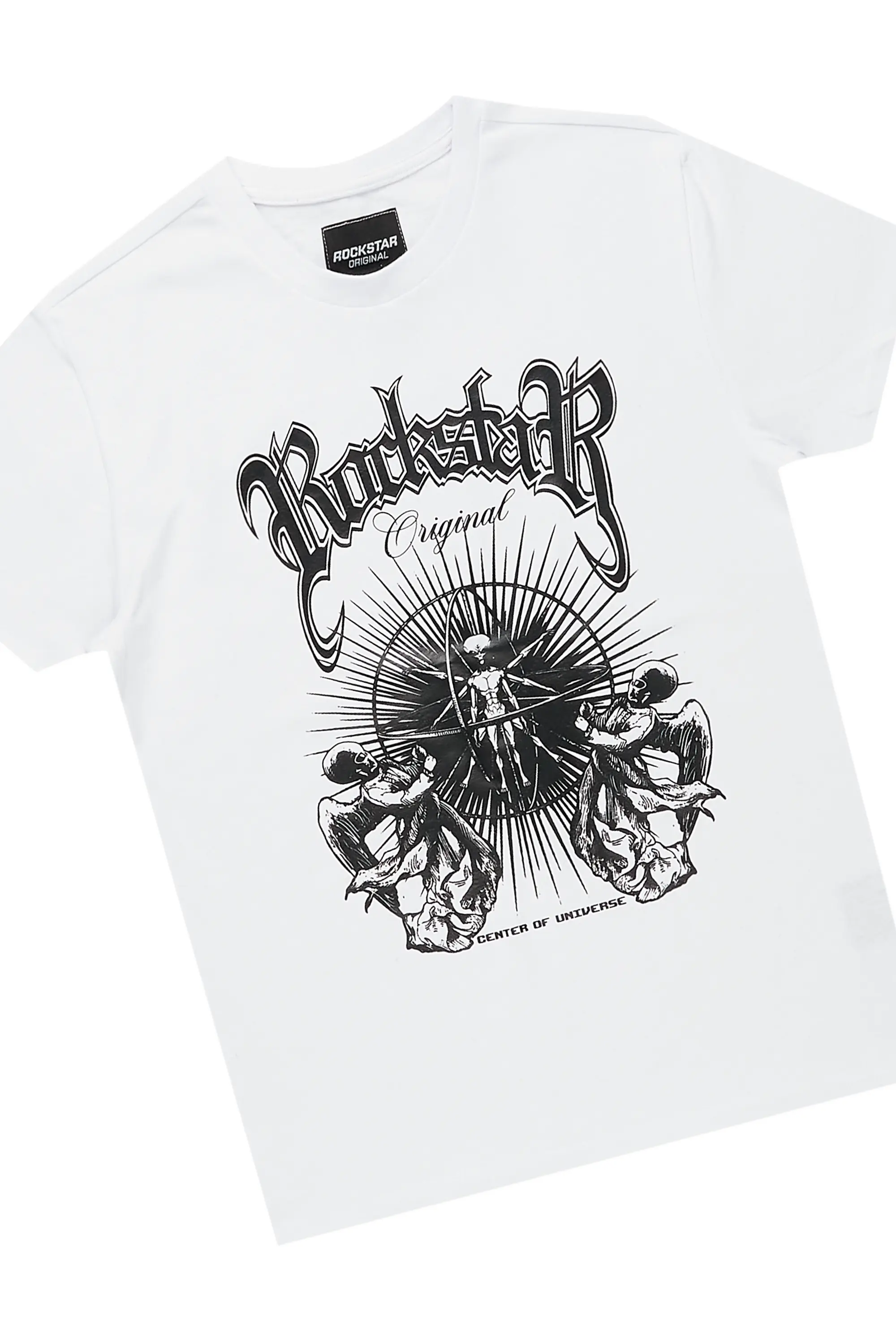 Boys Adeben White/Black T-Shirt Super Stacked Flare Jean Set - Image 5