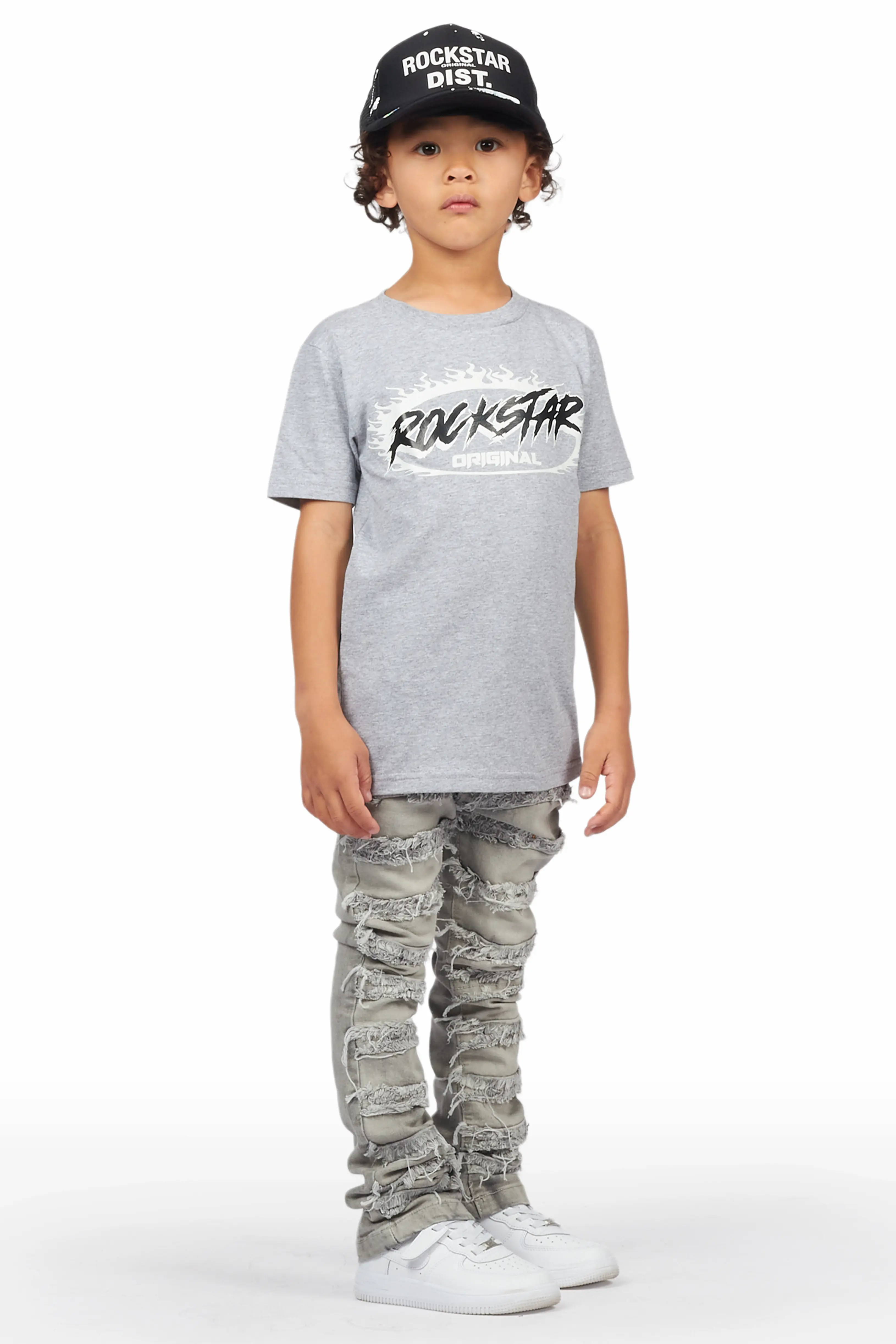 Boys Ochoa Grey T-Shirt/Skinny Stack Flare Jean Set - Image 3