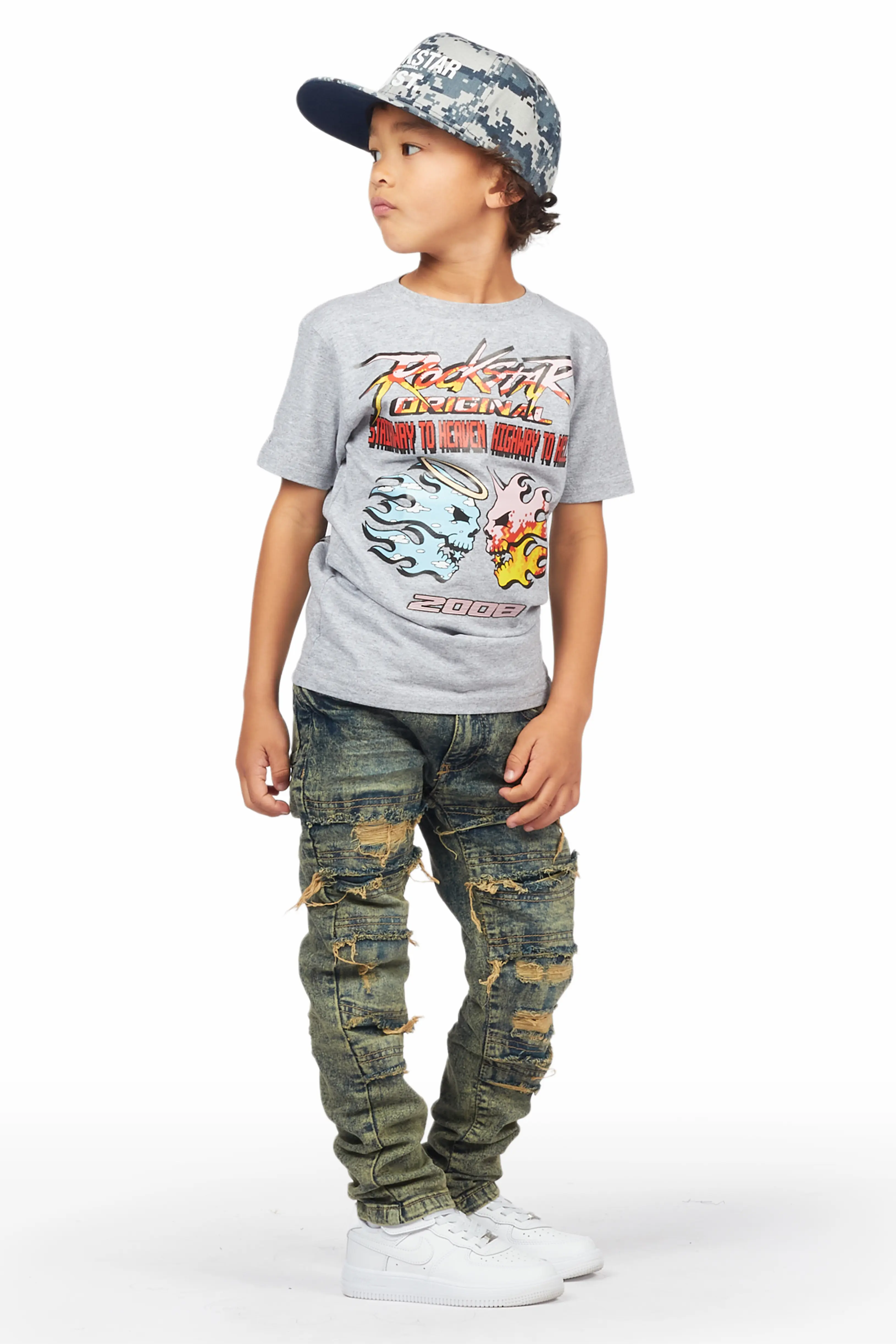 Boys Kael Grey T-Shirt/Skinny Frayed Jean Set - Image 3