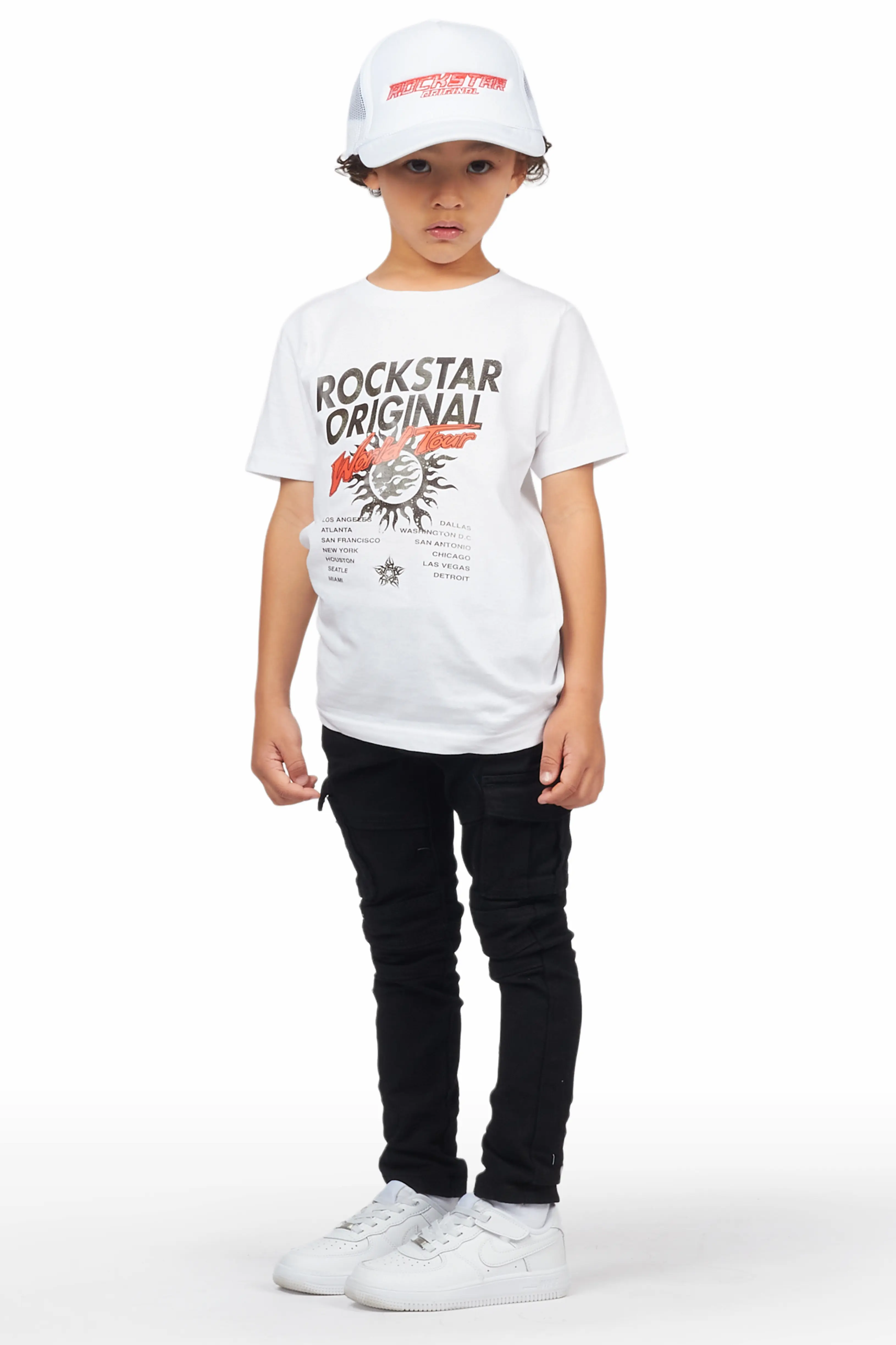 Boys Safi White/Black T-Shirt/Cargo Jean Set - Image 3