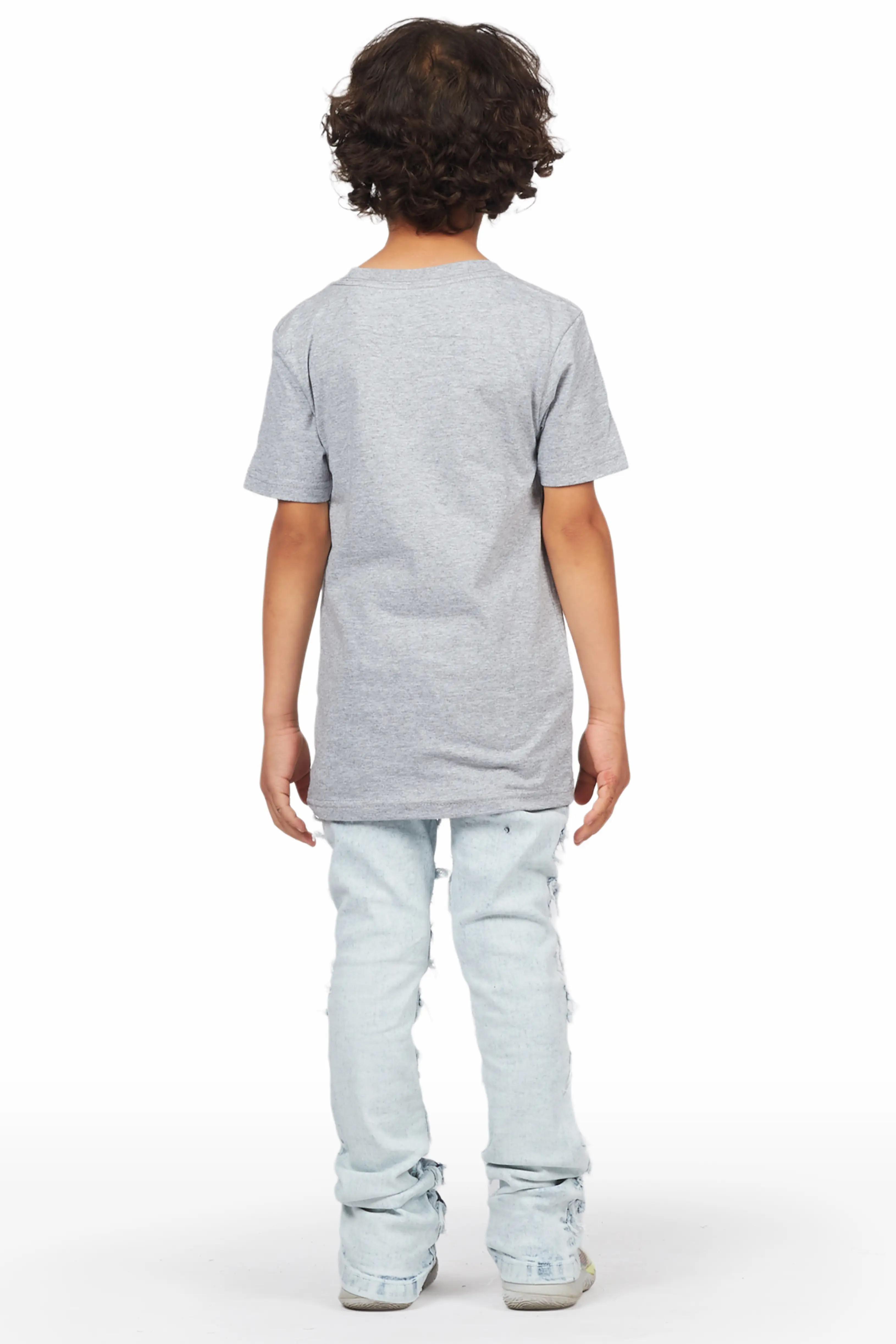 Boys Rakin Grey T-Shirt/Stacked Flare Jean Set - Image 4