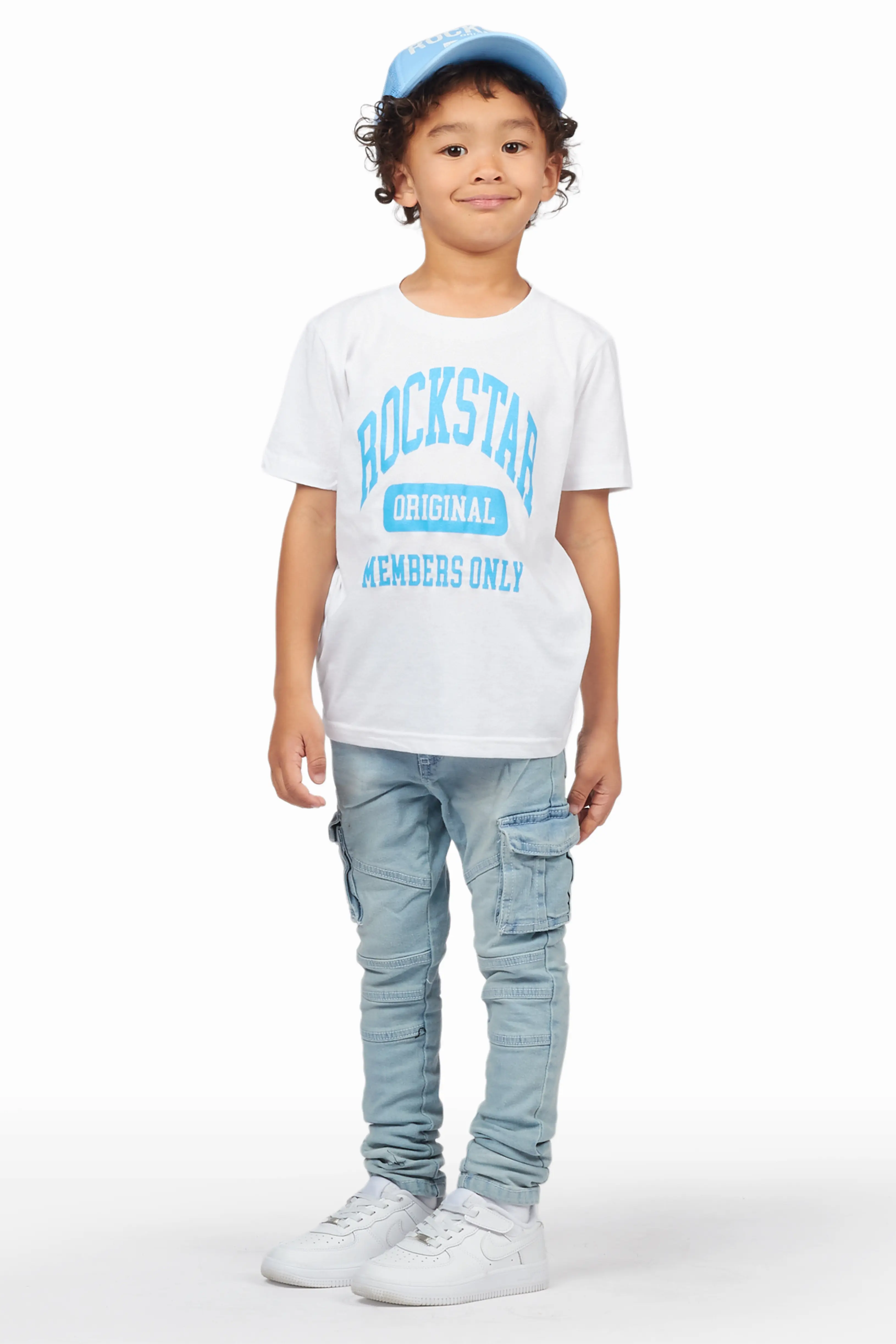 Boys Bansi White T-Shirt/Cargo Skinny Jean Set - Image 2