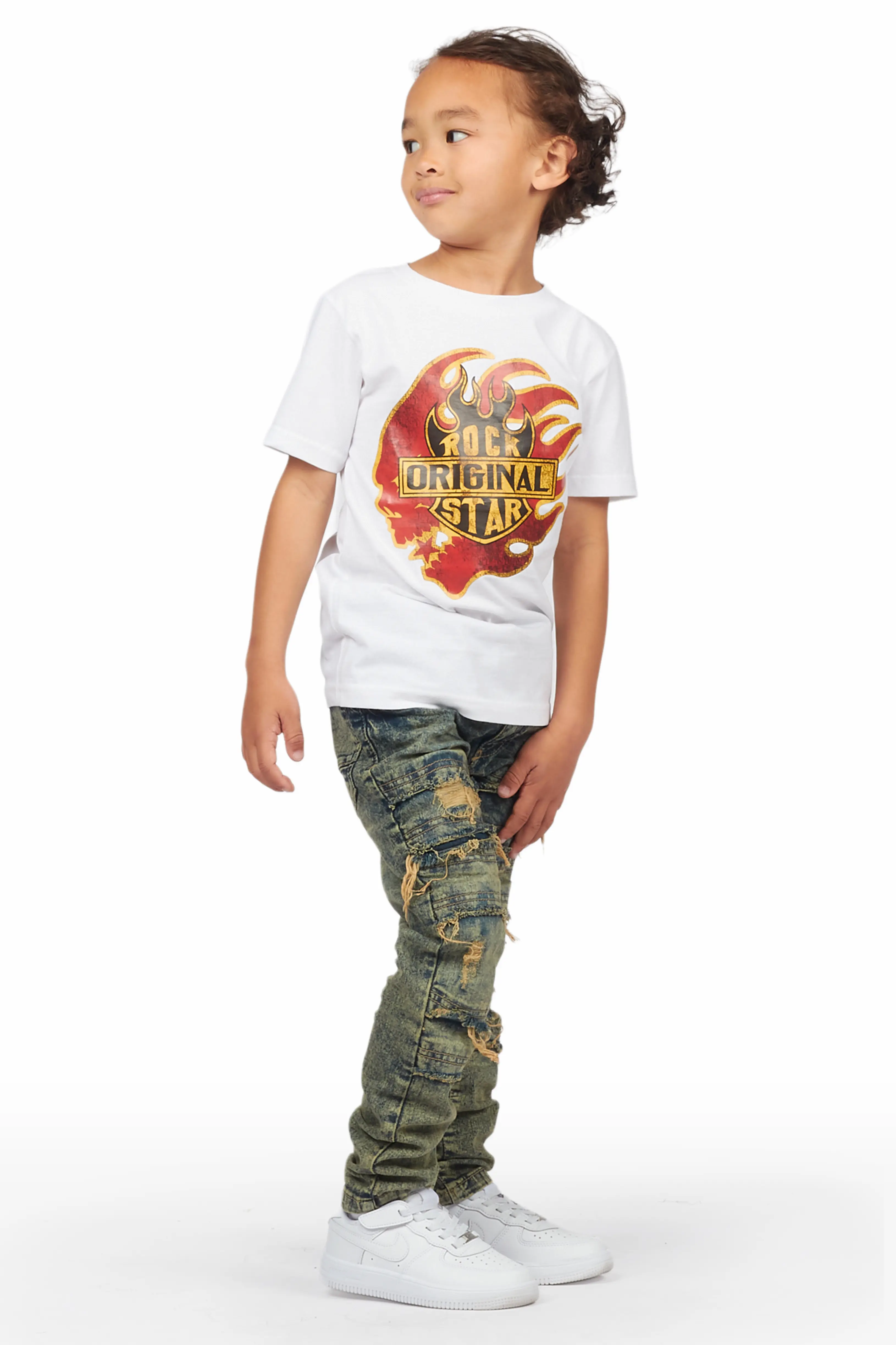 Boys Ector White T-Shirt/Frayed Skinny Jean Set - Image 3