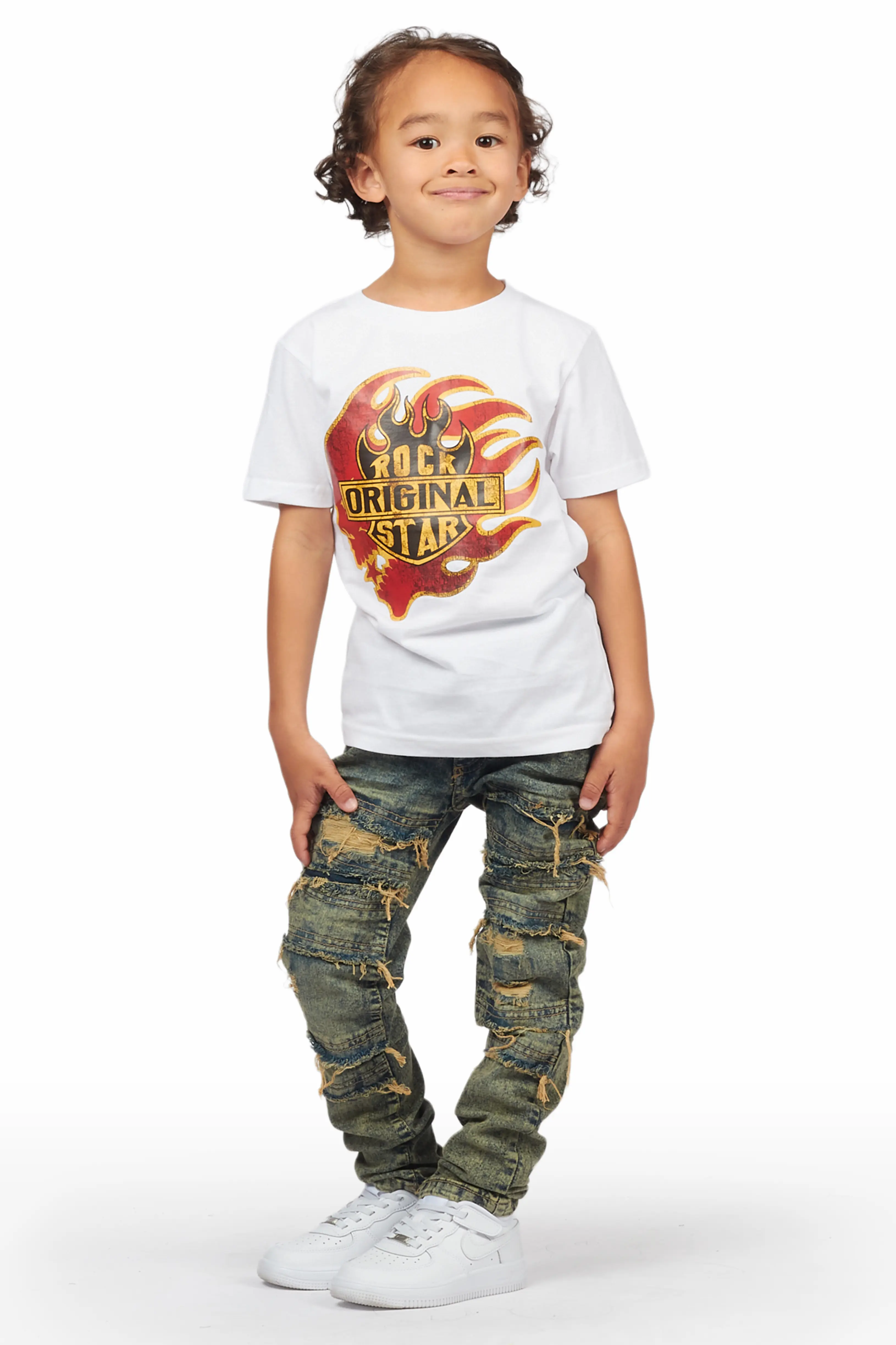 Boys Ector White T-Shirt/Frayed Skinny Jean Set - Image 4