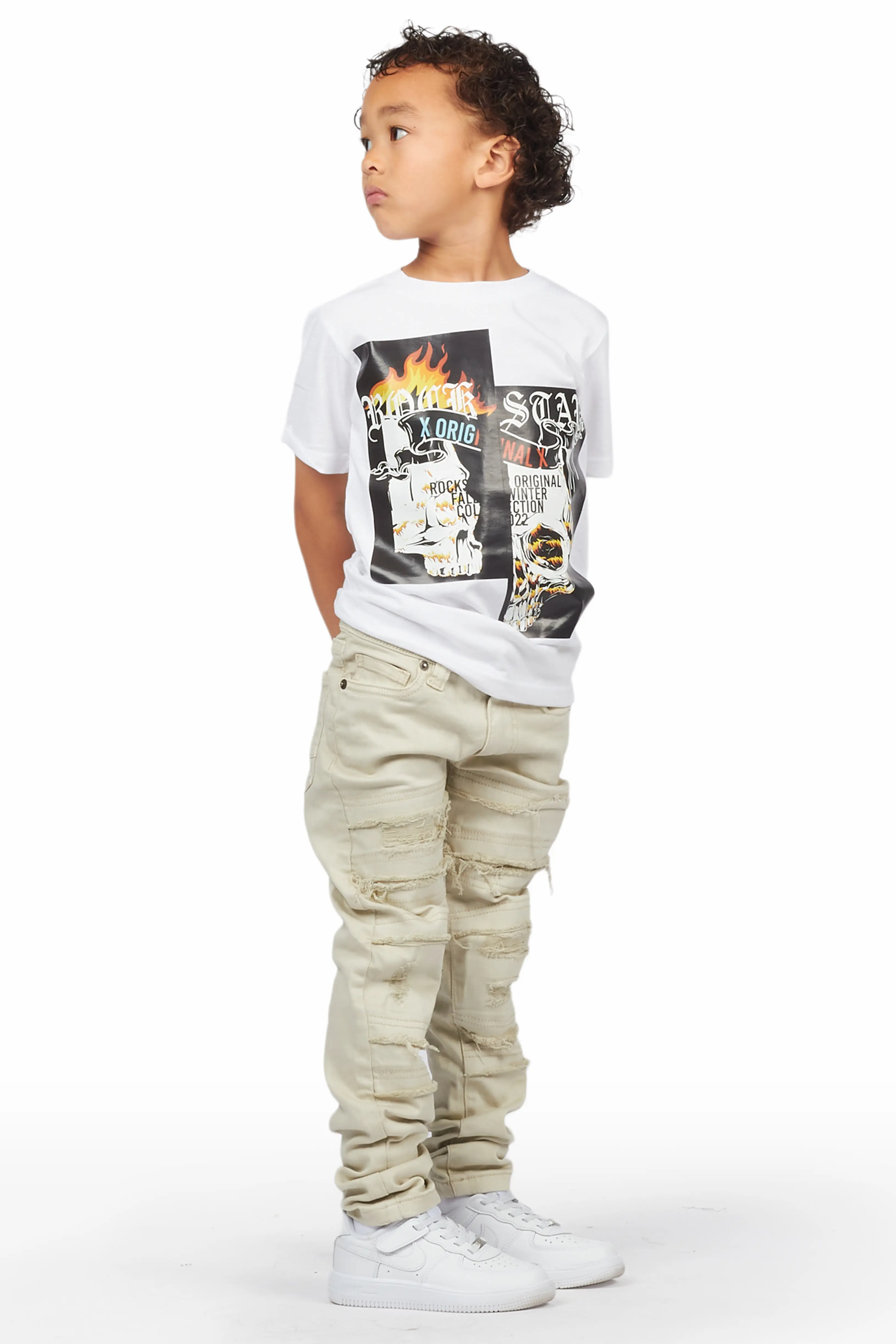 Boys Galido White T-Shirt/Frayed Skinny Jean Set - Image 2