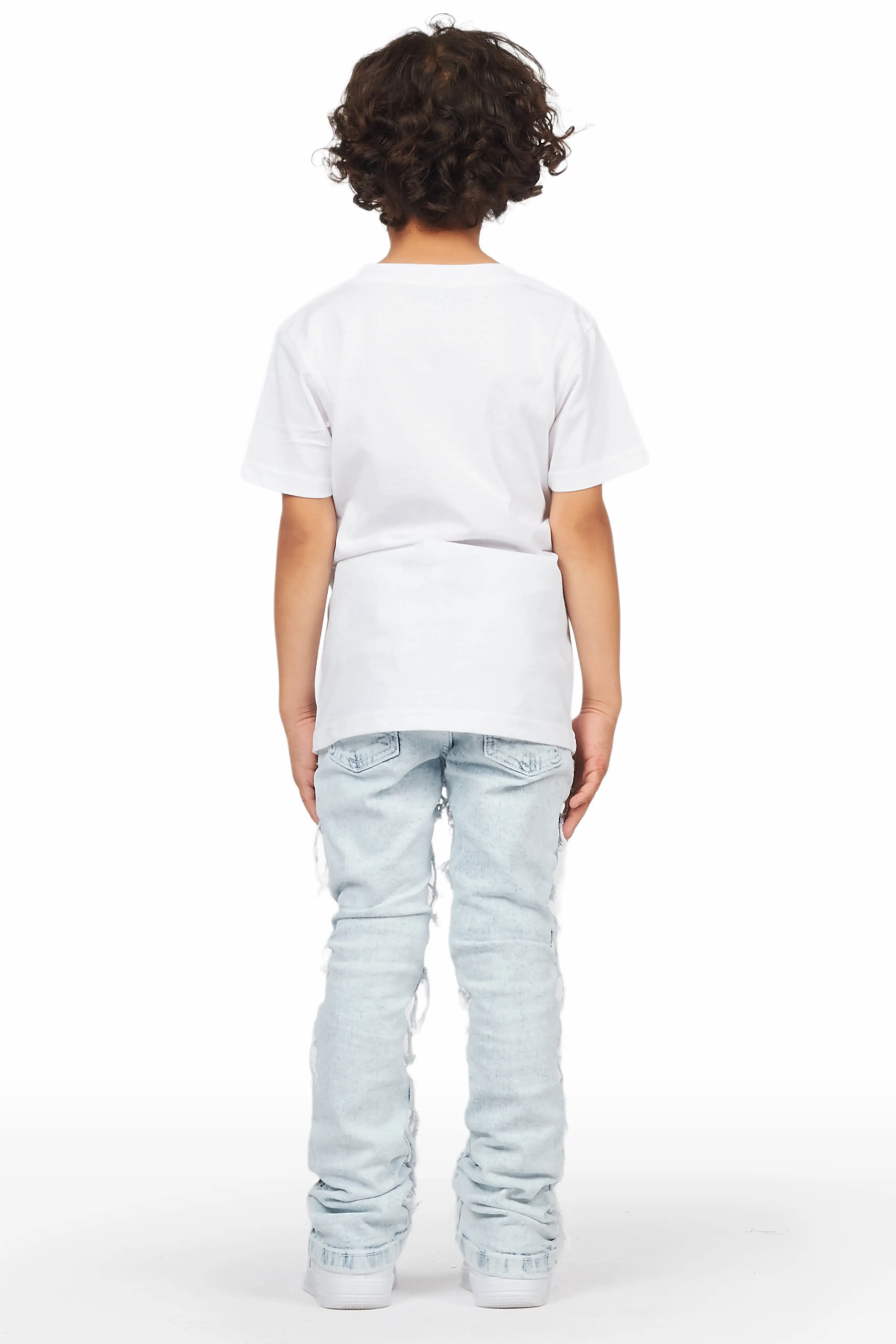 Boys Haku White T-Shirt/Frayed Skinny Stacked Flare Jean Set - Image 3