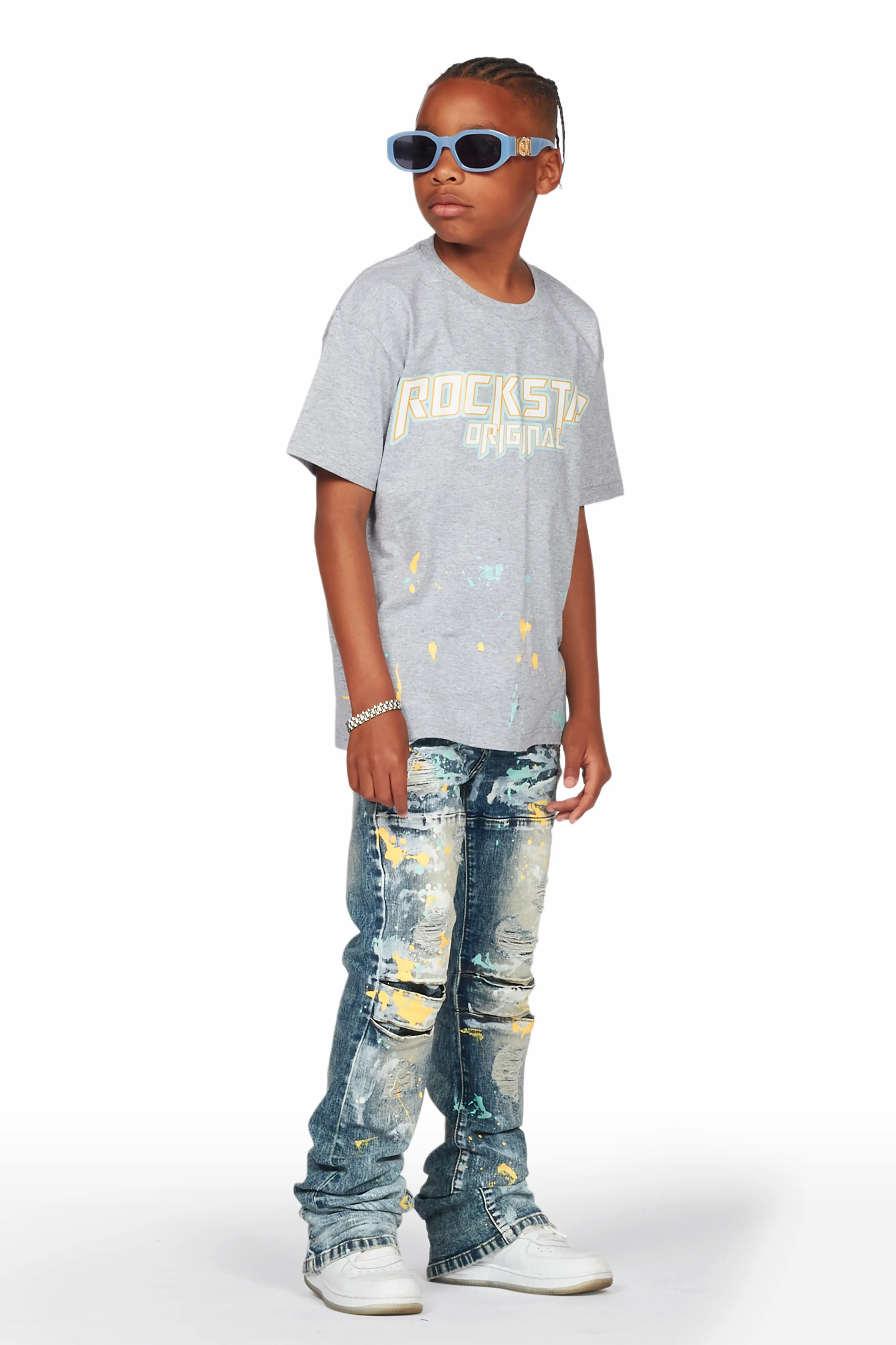 Boys Nadir Grey T-Shirt/Stacked Flare Jean Set - Image 6