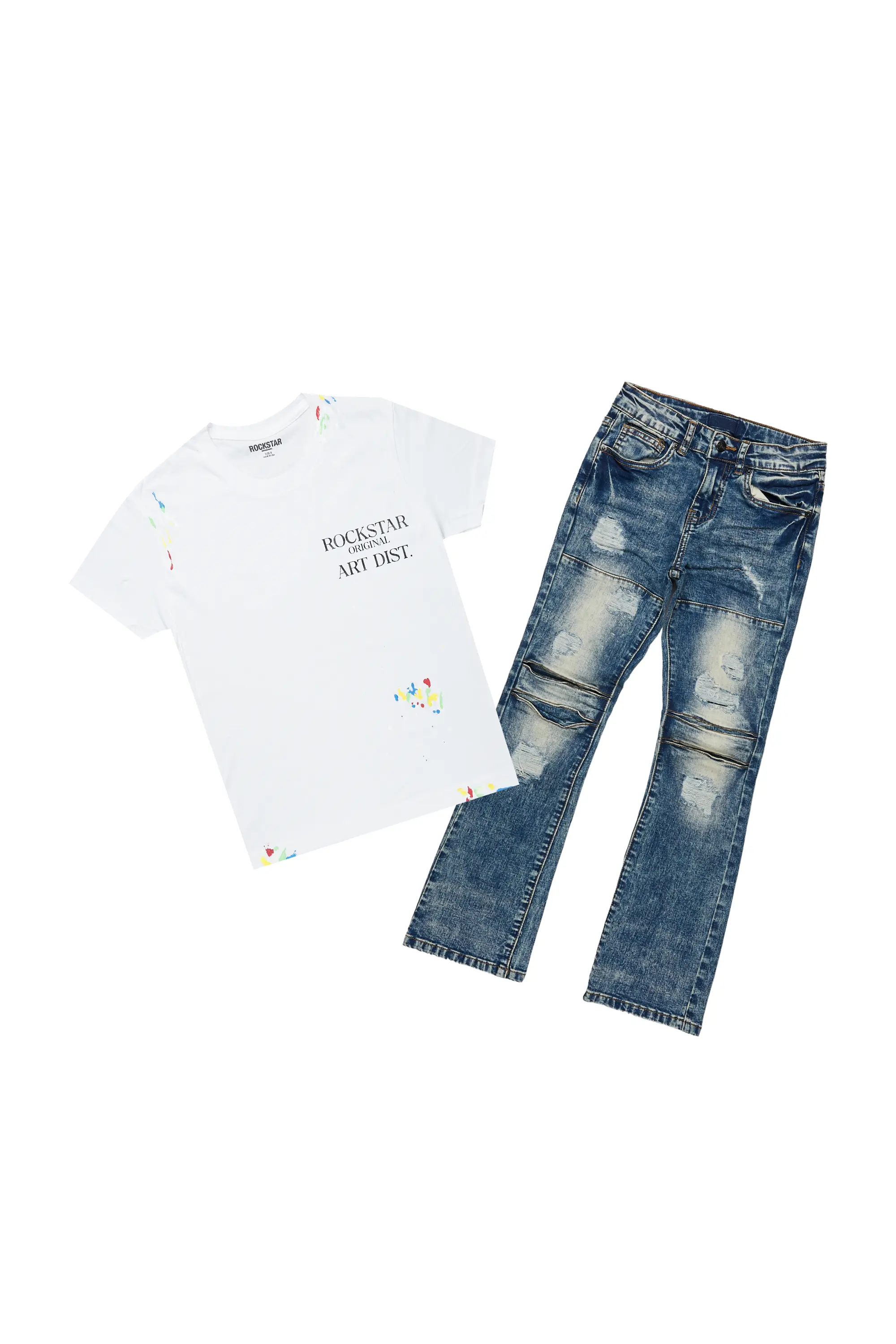Boys Gemi White T-Shirt/Stacked Flare Jean Set - Image 2