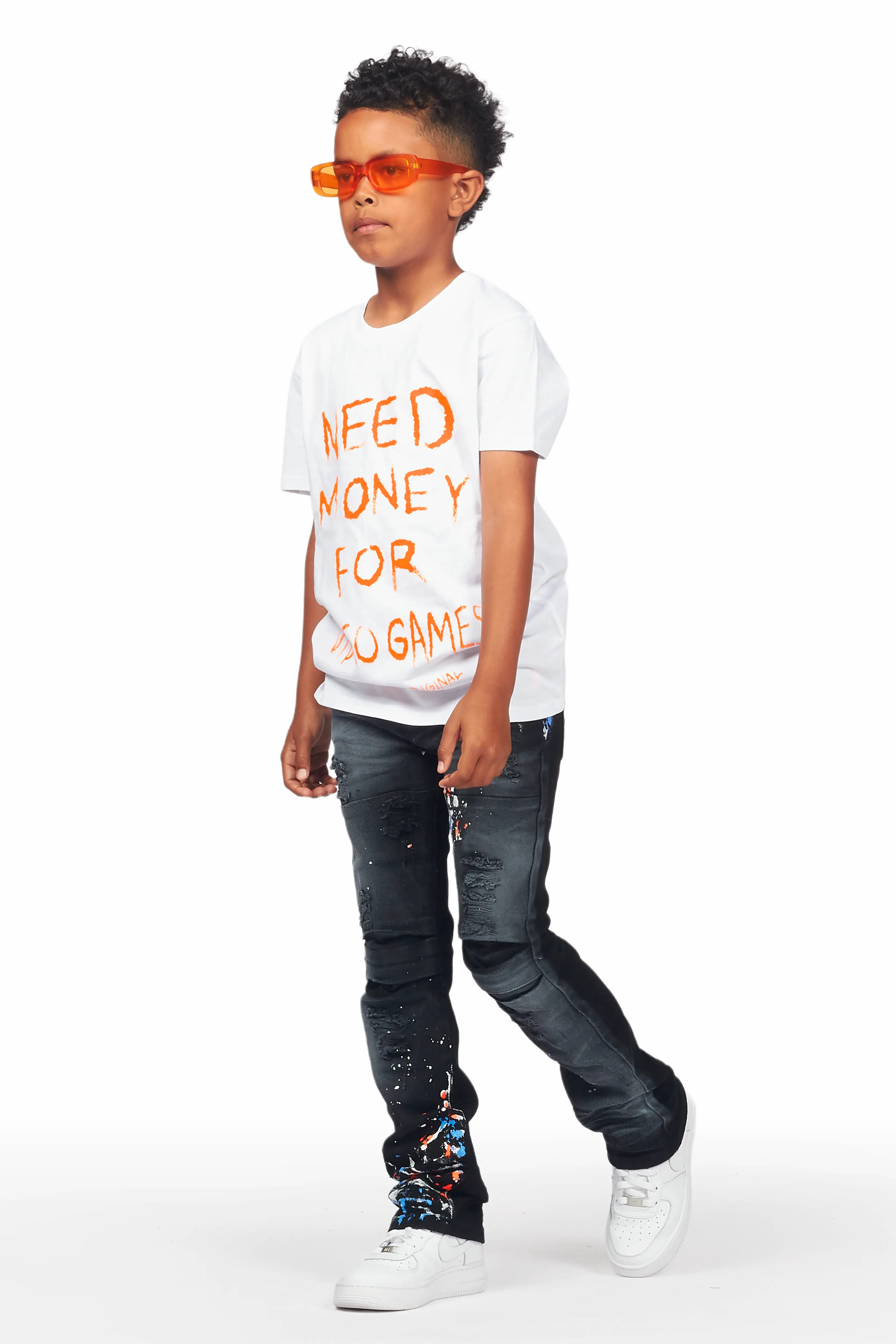 Boys Hill White T-Shirt/Stacked Flare Jean Set - Image 5