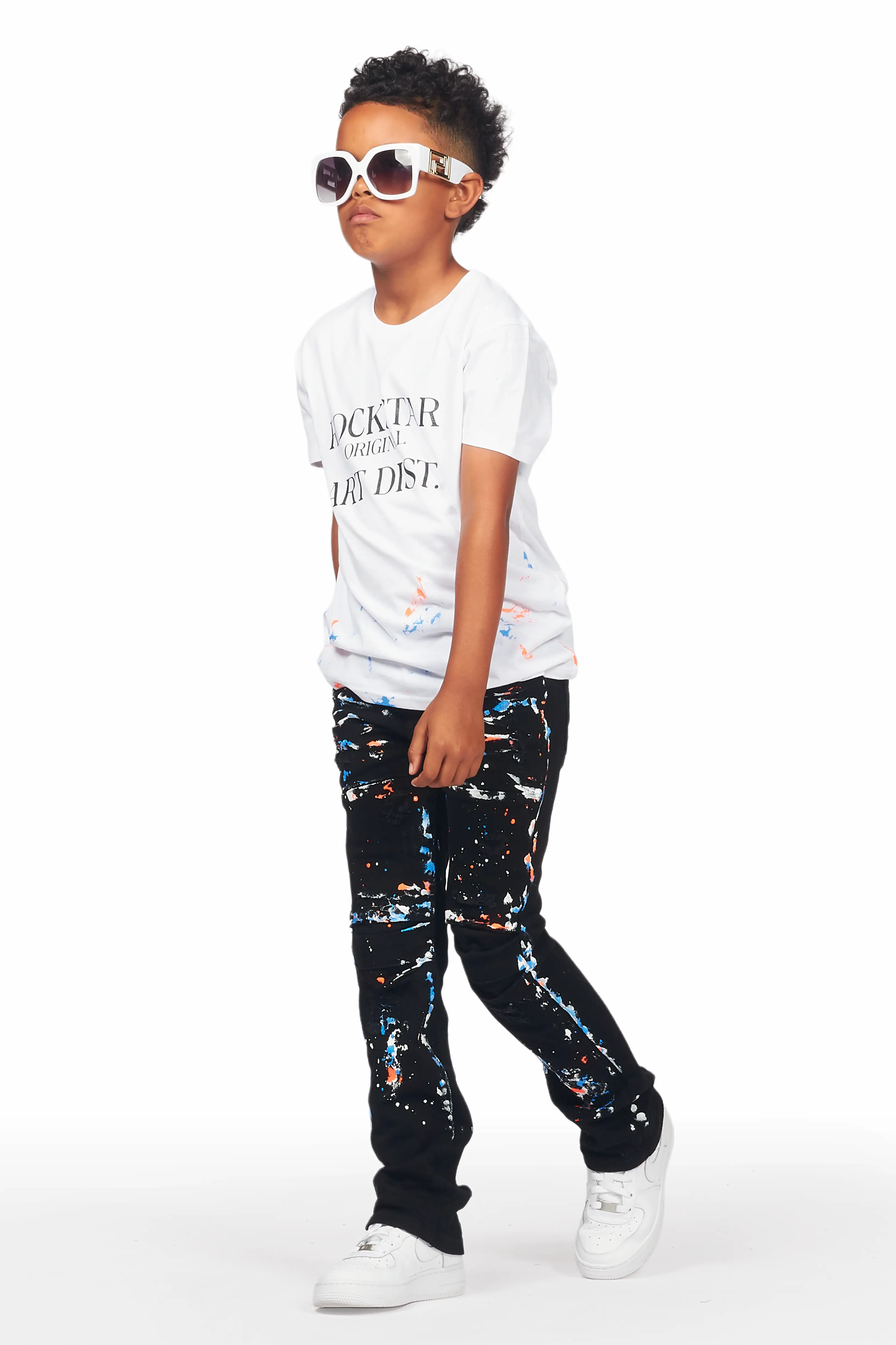 Boys Travis White T-Shirt/Stacked Flare Jean Set - Image 6