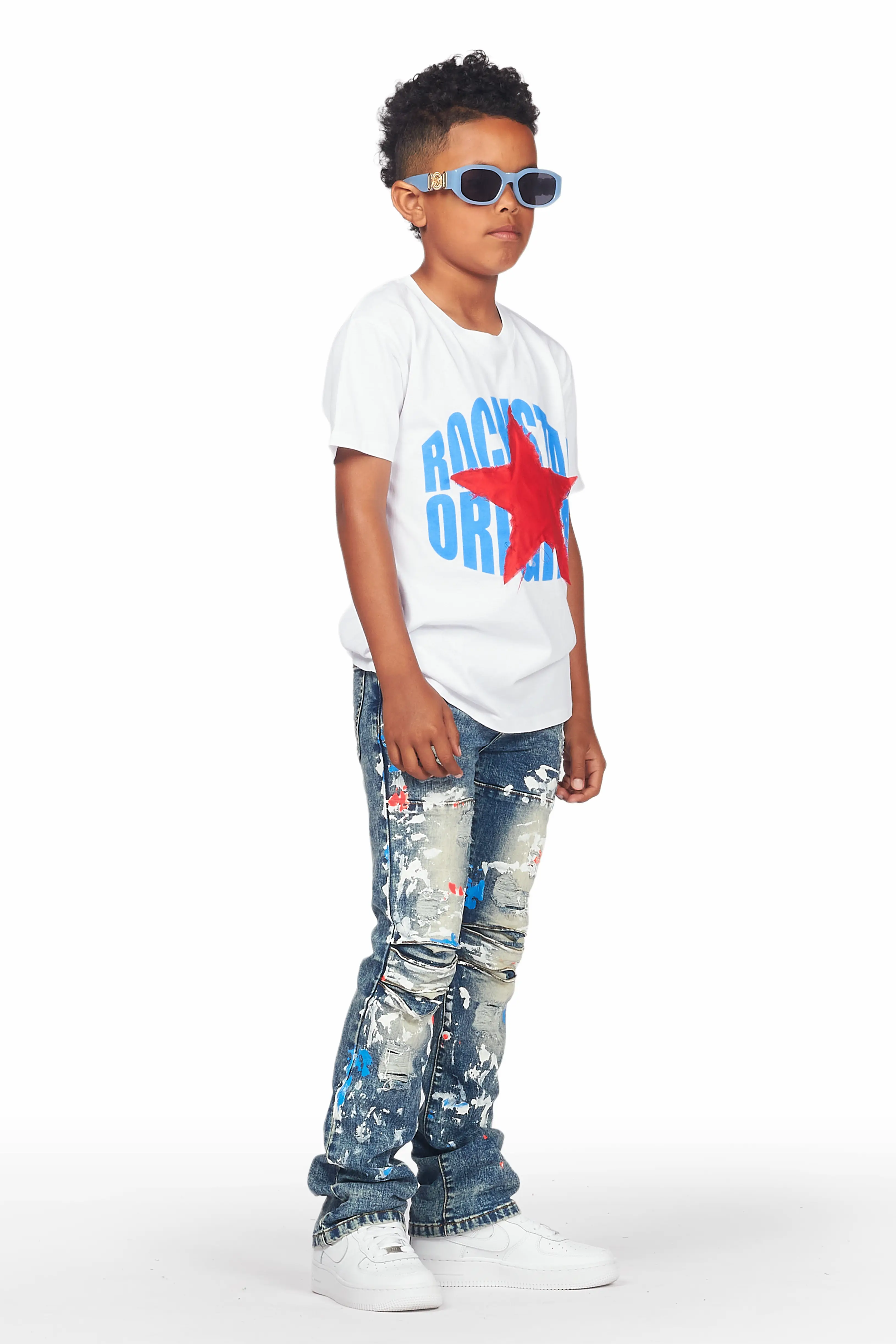 Boys Levin White T-Shirt/Stacked Flare Jean Set - Image 3