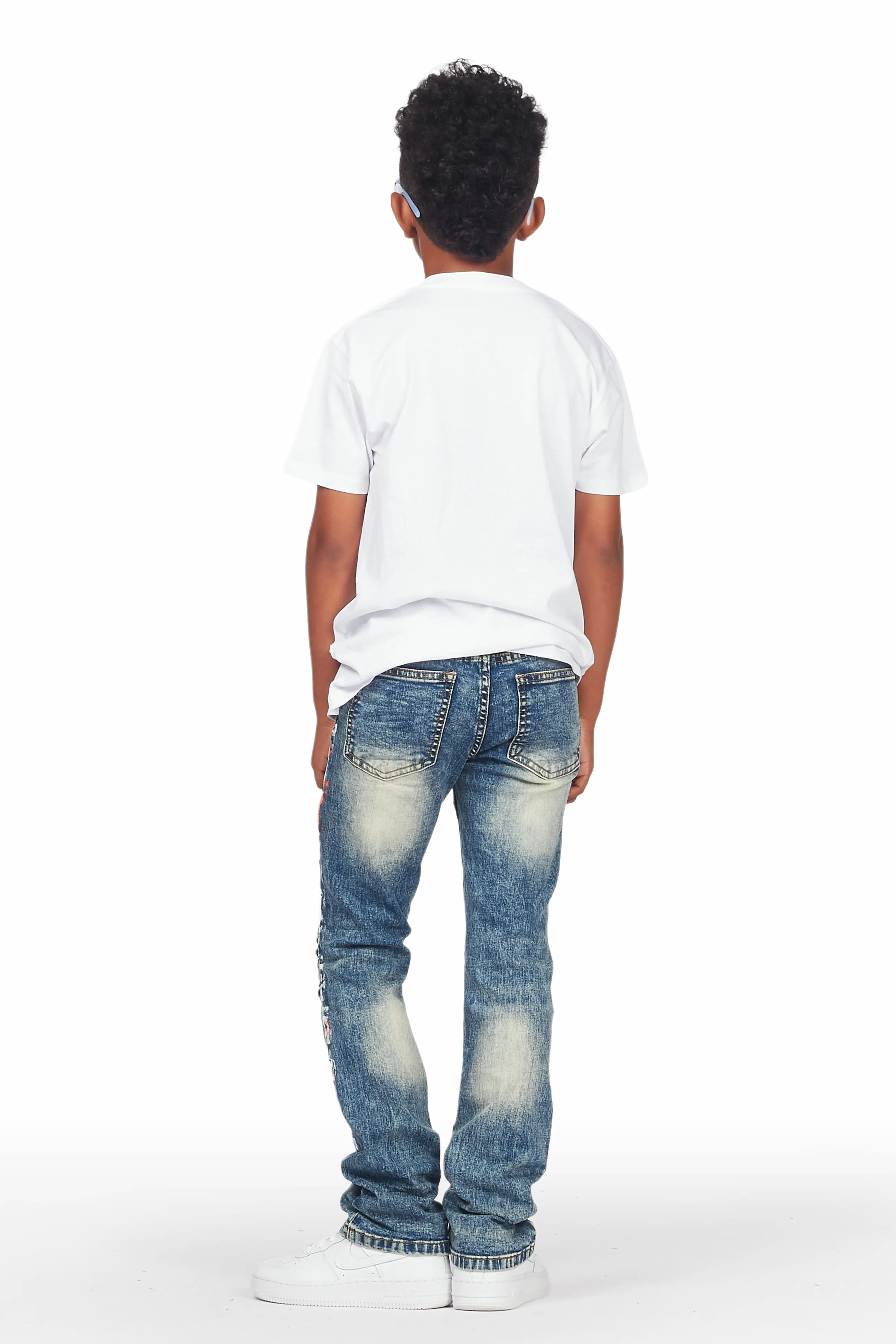 Boys Levin White T-Shirt/Stacked Flare Jean Set - Image 4