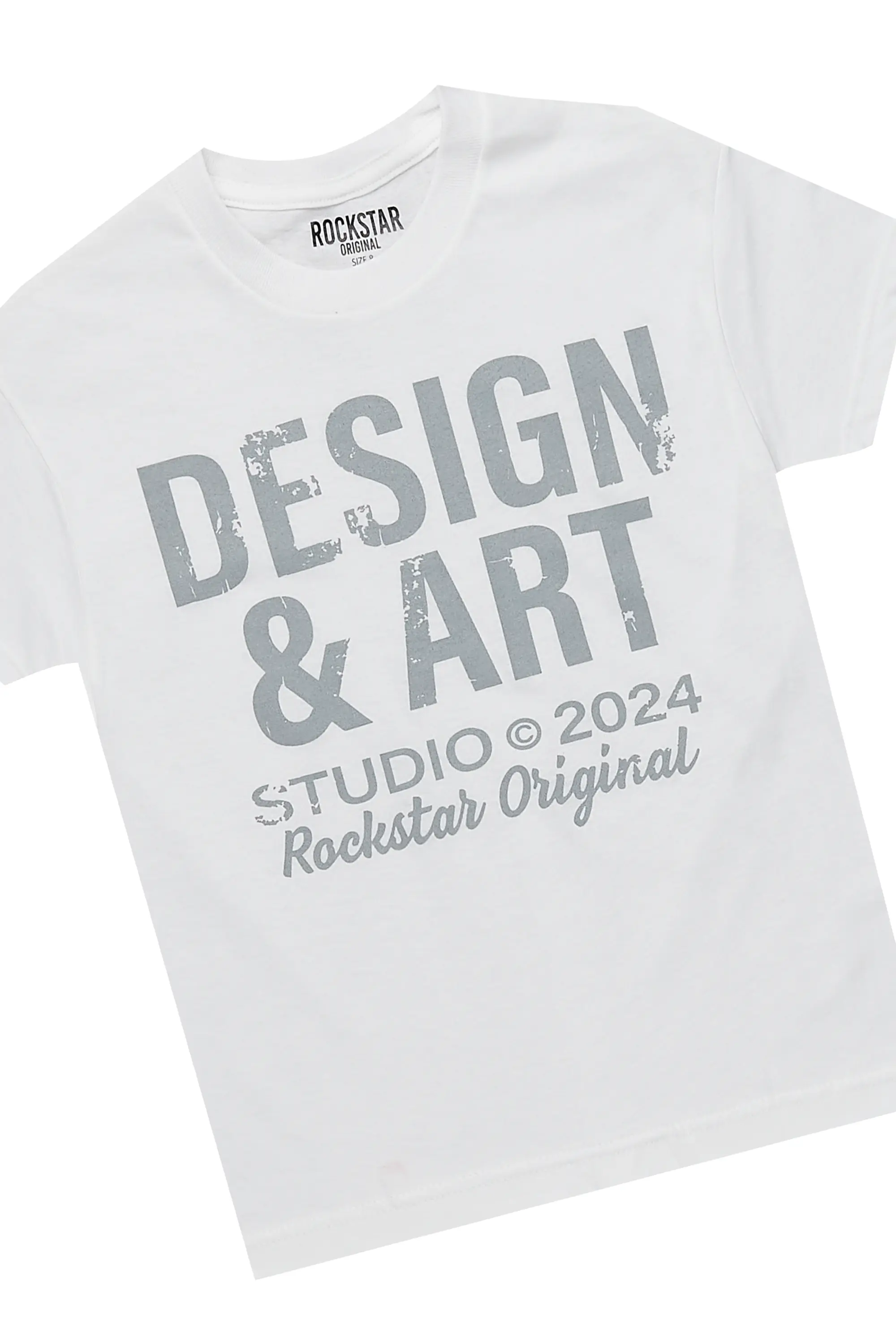 Boys Dereck Grey/White T-Shirt/Stacked Flare Jean Set - Image 2