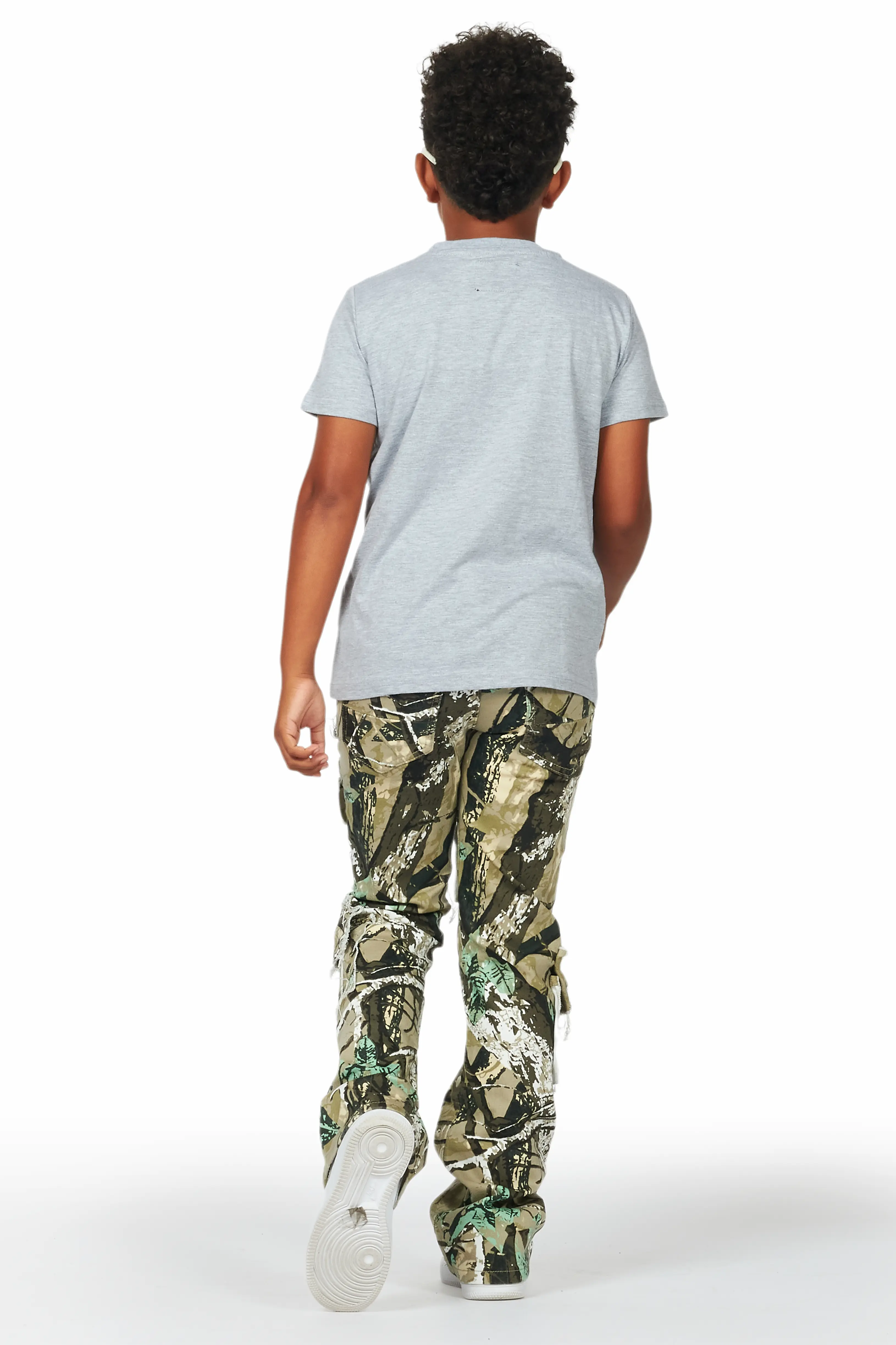 Boys Kyaire Grey/Tree Camo T-Shirt/Stacked Flare Jean Set - Image 4