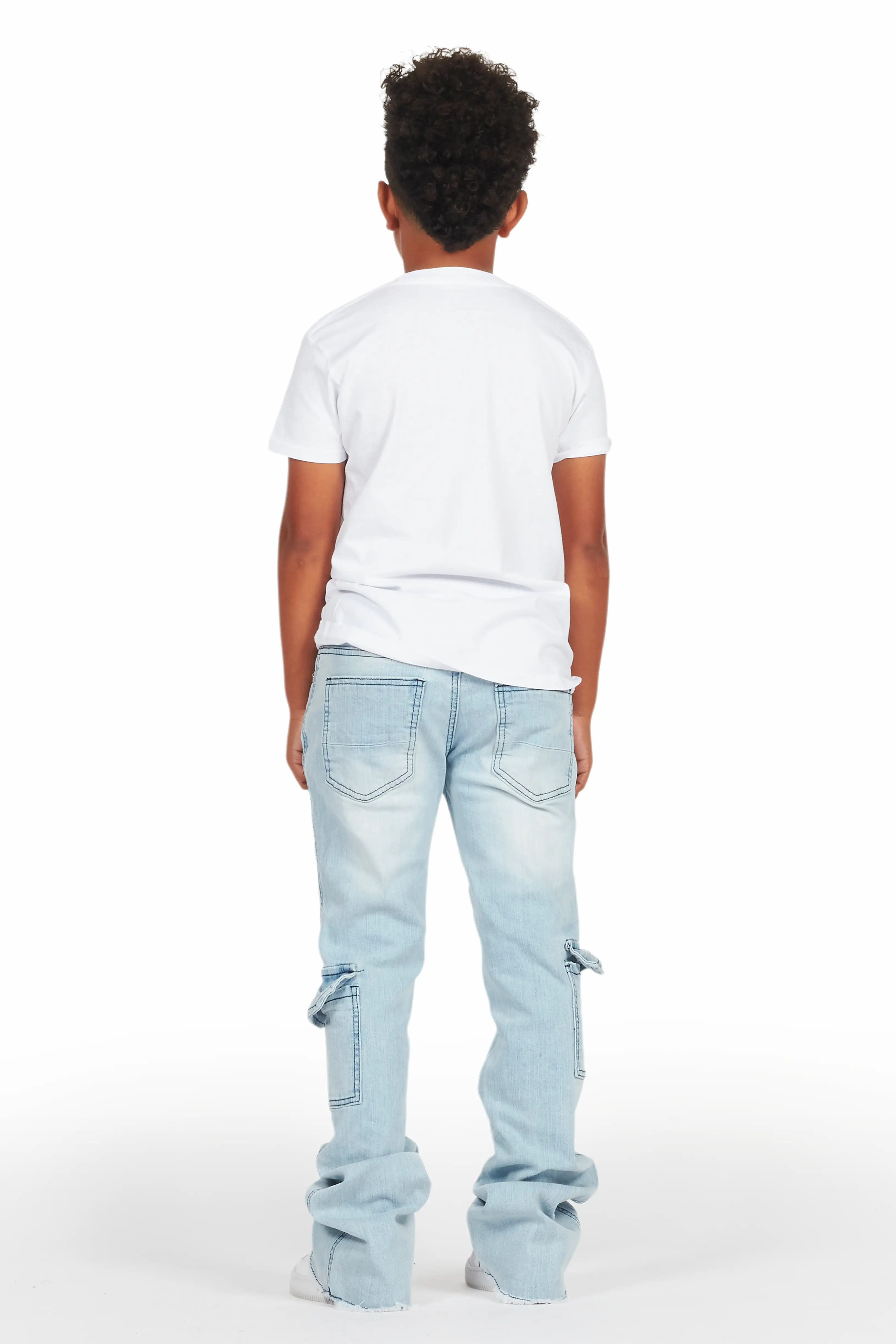 Boys Members White/Blue T-Shirt/Stacked Flare Jean Set - Image 3