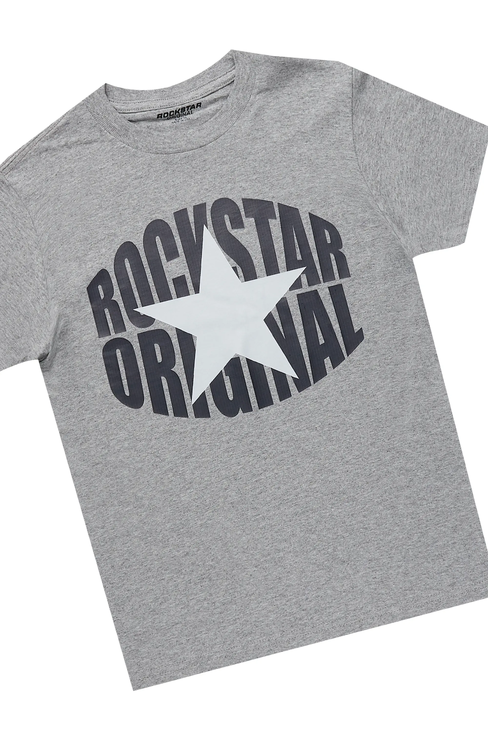 Boys Ezra Heather Grey T-Shirt/Stacked Flare Jean Set - Image 2