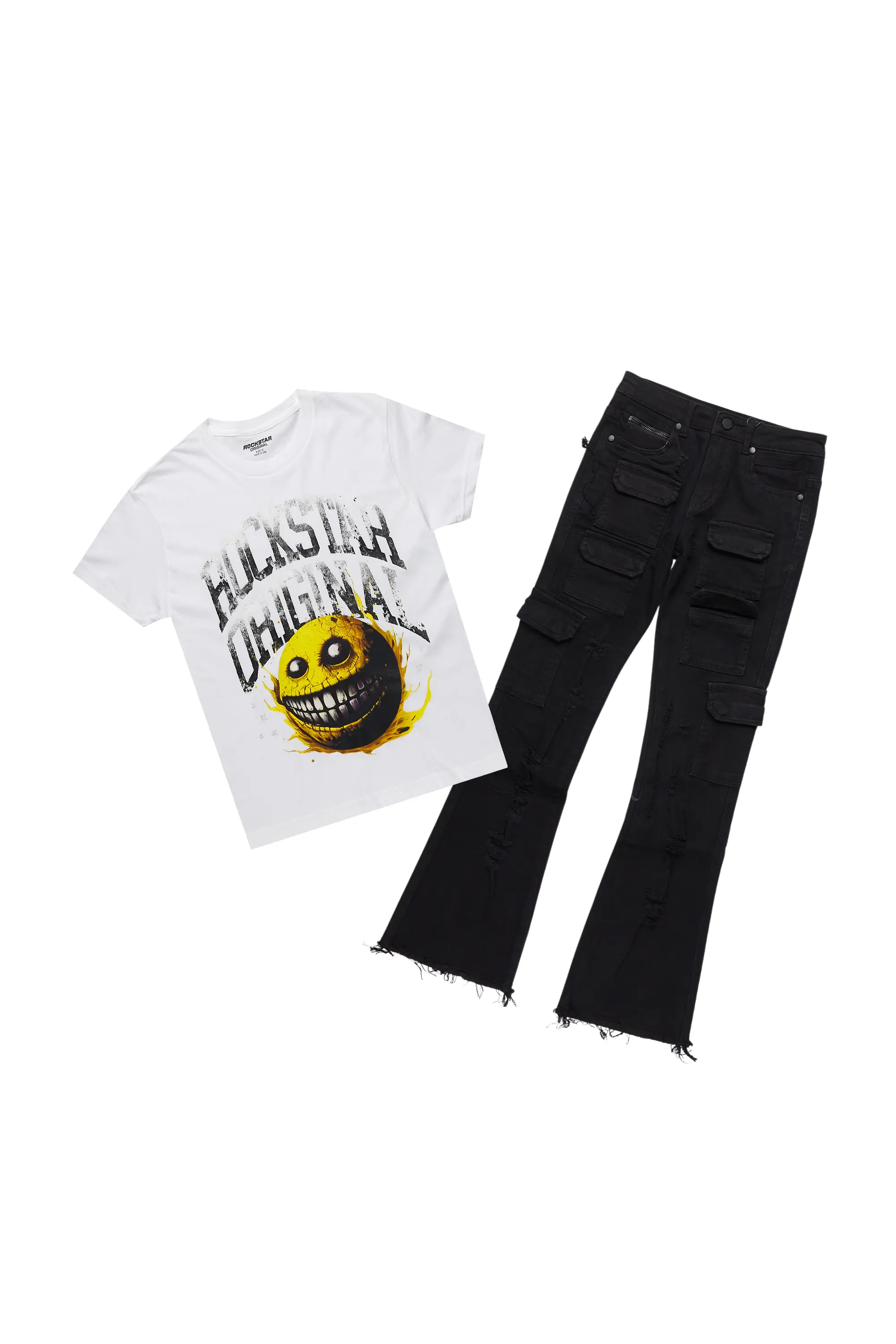 Boys Chuffed White T-Shirt/Stacked Flare Jean Set