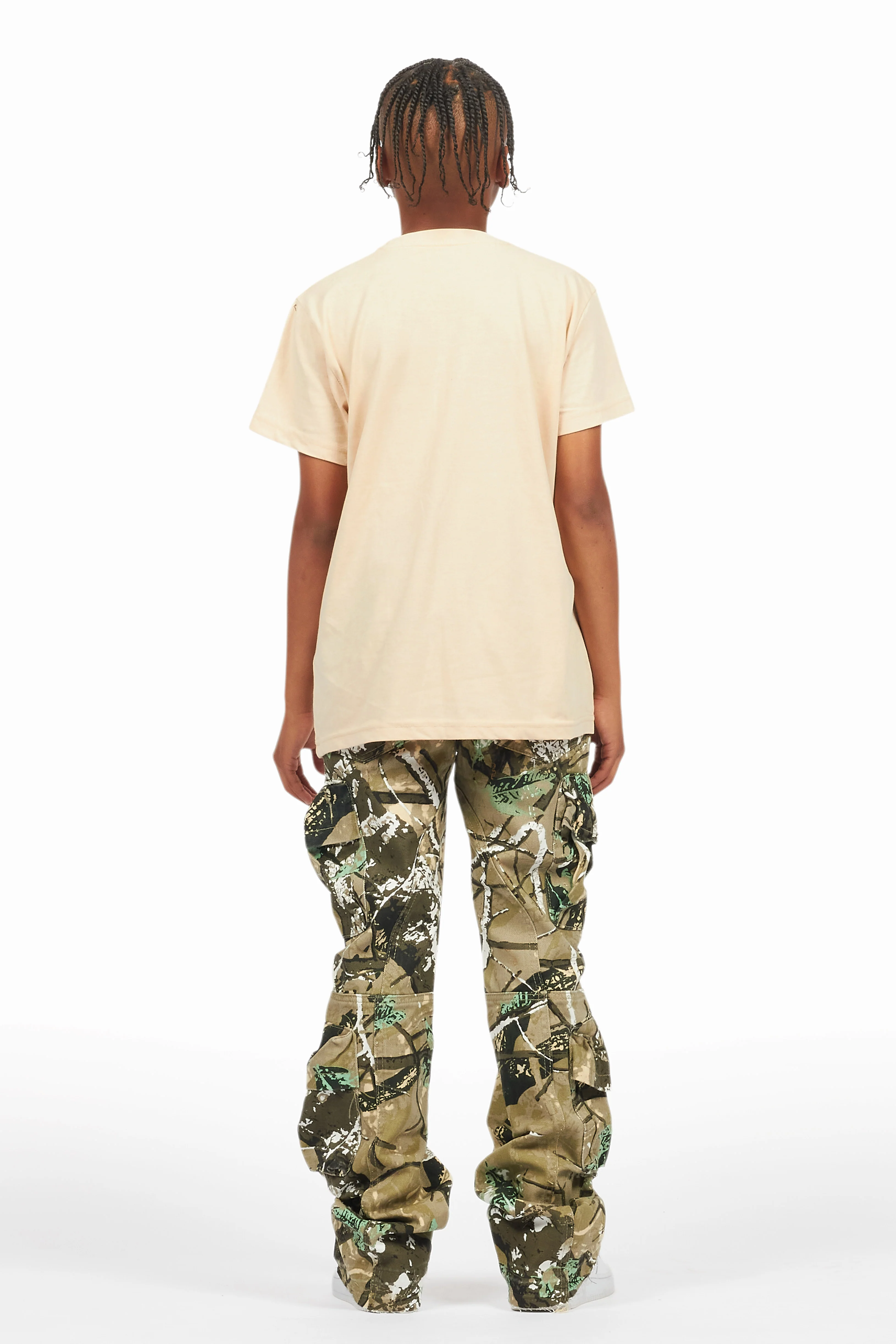 Boys Koen Vintage Sand/Green T-Shirt/Stacked Flare Jean Set - Image 4