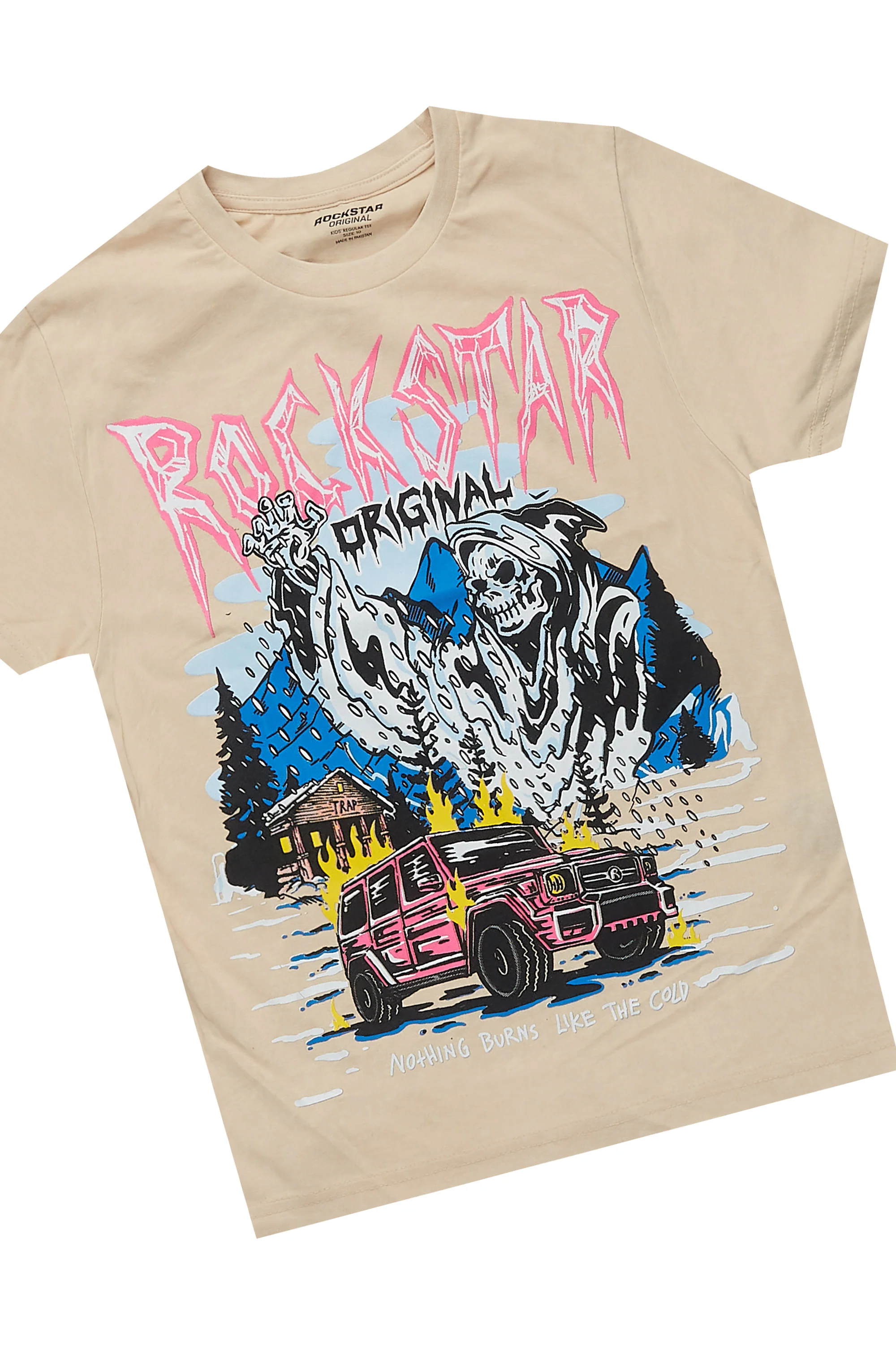 Boys Kip Vintage Sand/Pink T-Shirt/Stacked Flare Jean Set - Image 2