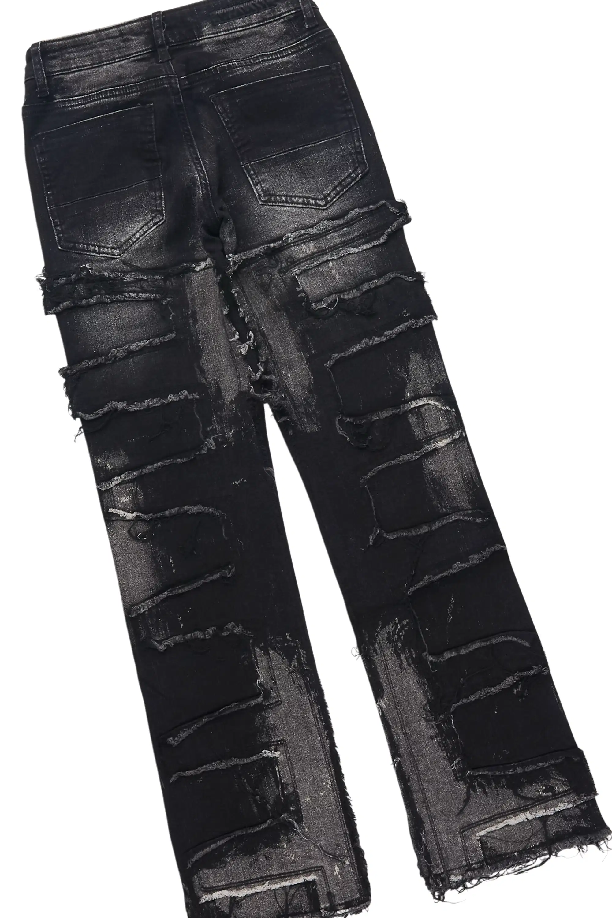 Boys Roeland Black Long Sleeve T-Shirt & Laban Black Stacked Flare Jean Set - Image 5