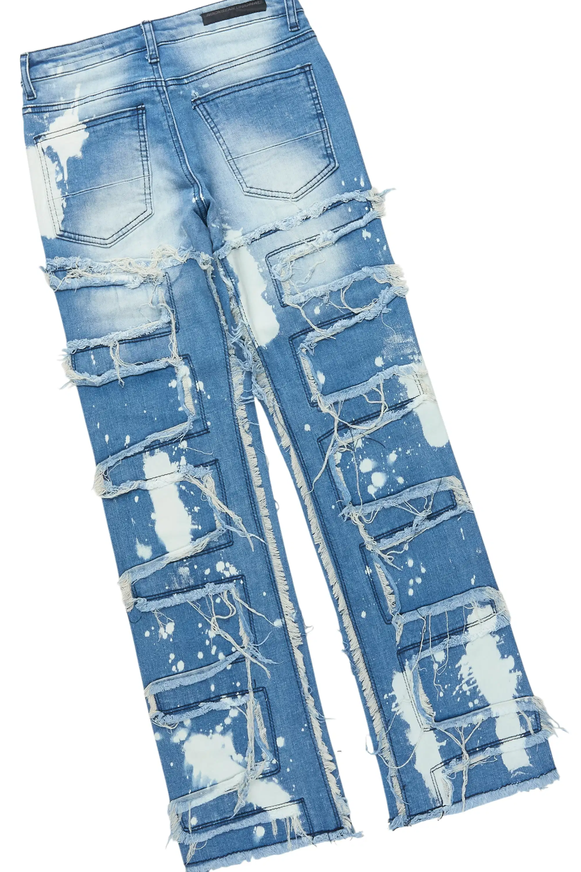 Boys Roeland White Long Sleeve T-Shirt & Laban Blue Bleach Stacked Flare Jean Set - Image 5