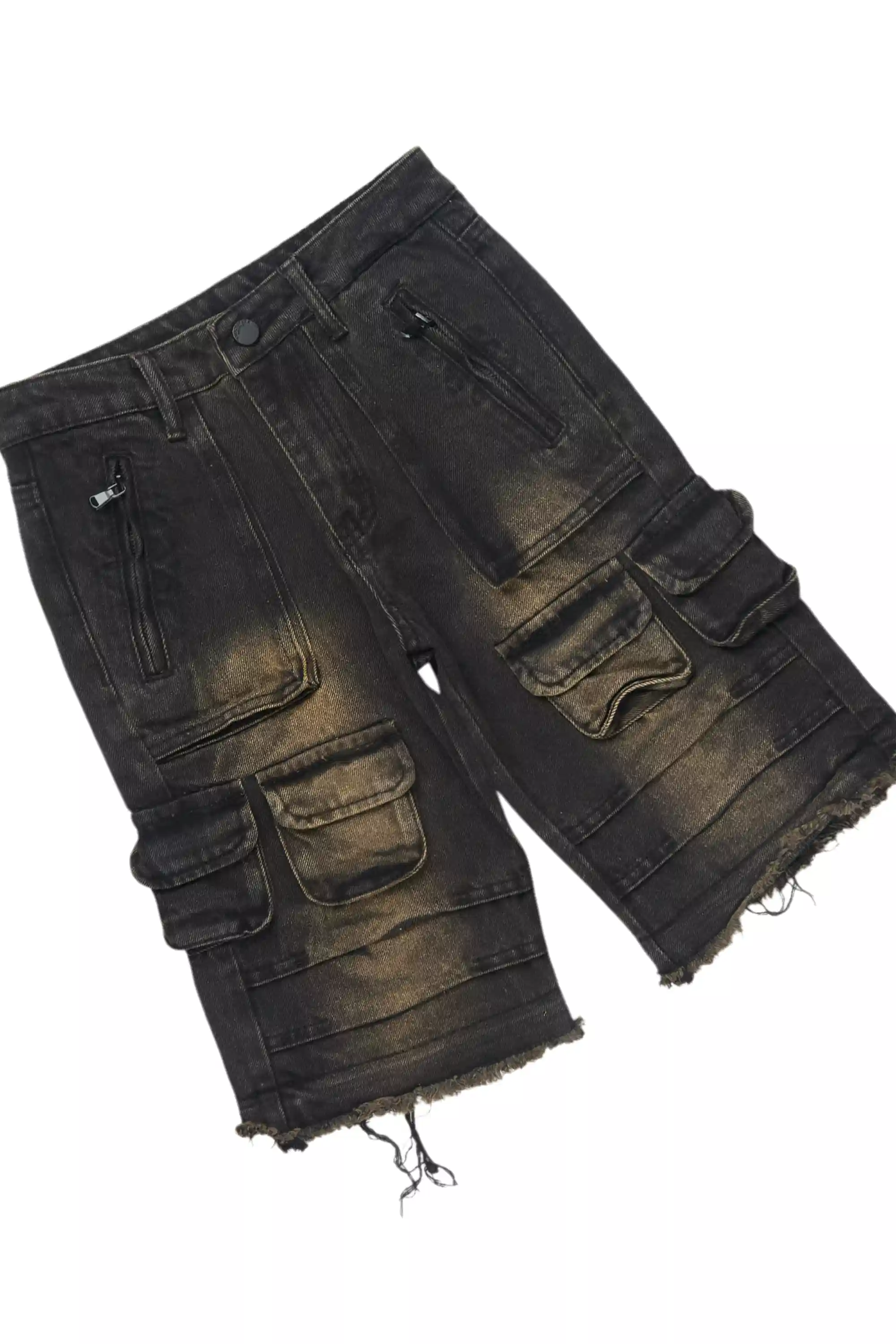 Boys Beau Black/Grey T-Shirt/Denim Short Set - Image 3