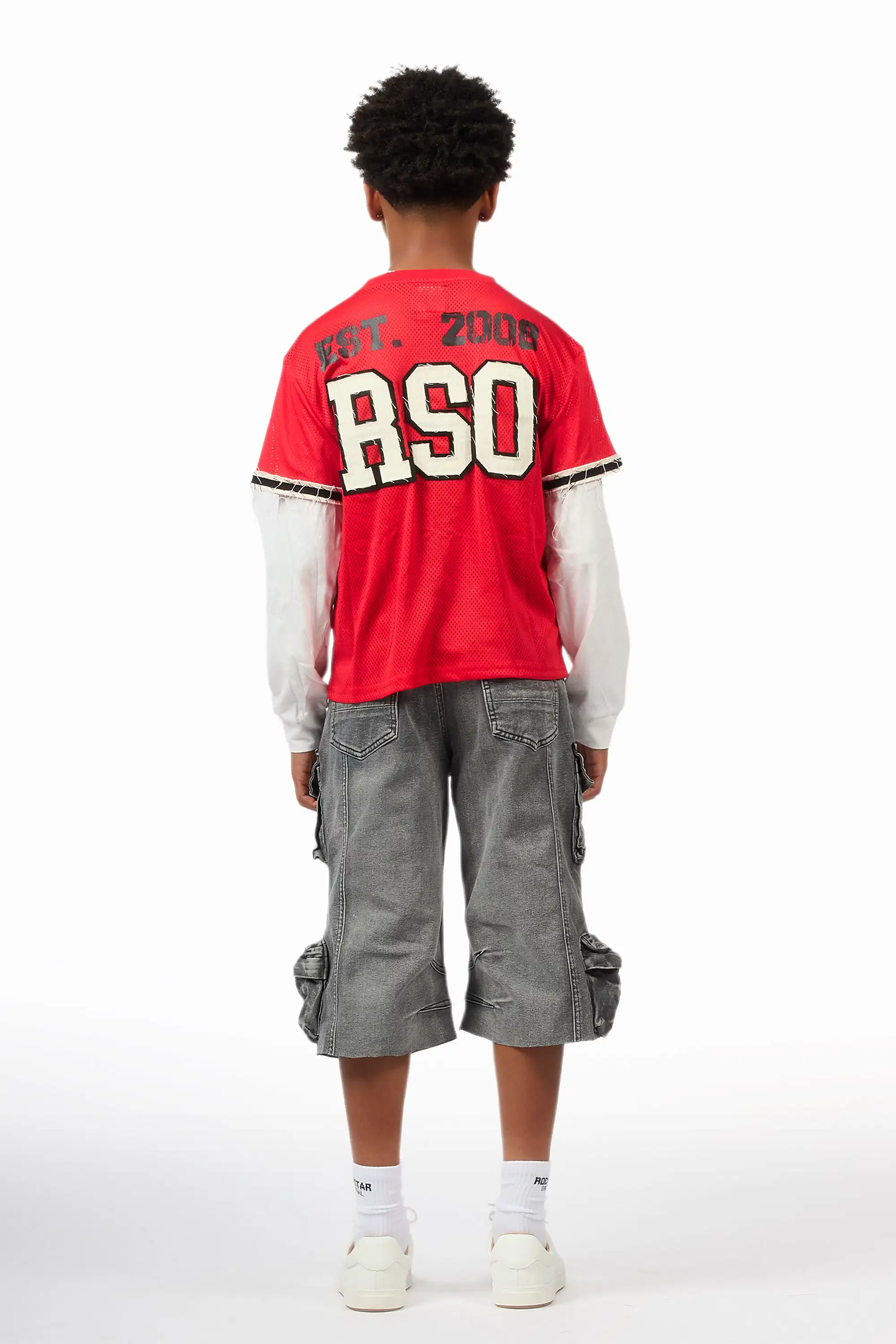 Boys Deston Red/Grey Double Layer T-Shirt/Denim Short Set - Image 12