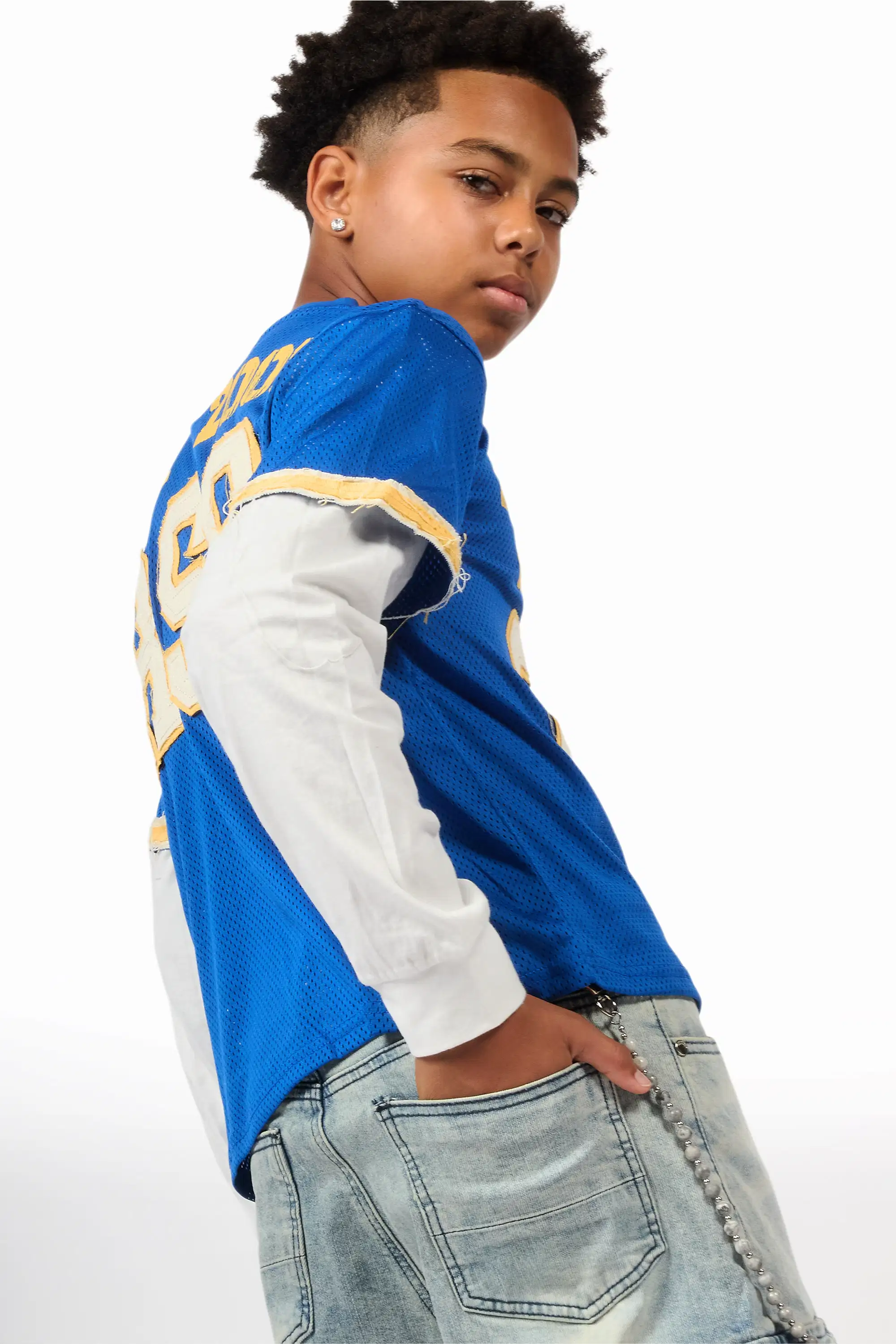 Boys Deston Royal Blue/Blue Double Layer T-Shirt/Denim Short Set - Image 3