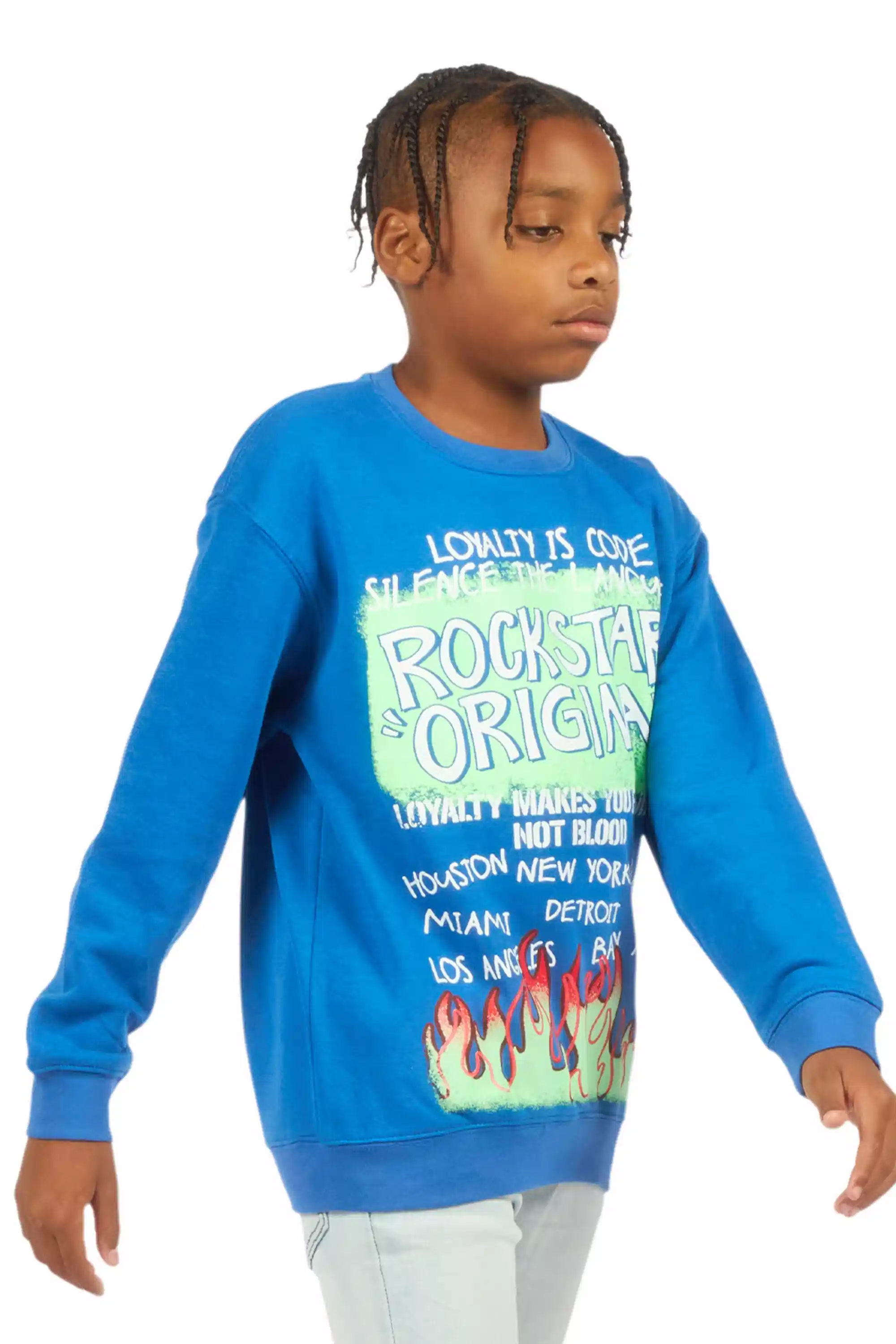 Boys Beno Royal Blue/Green Graphic Crewneck - Image 3