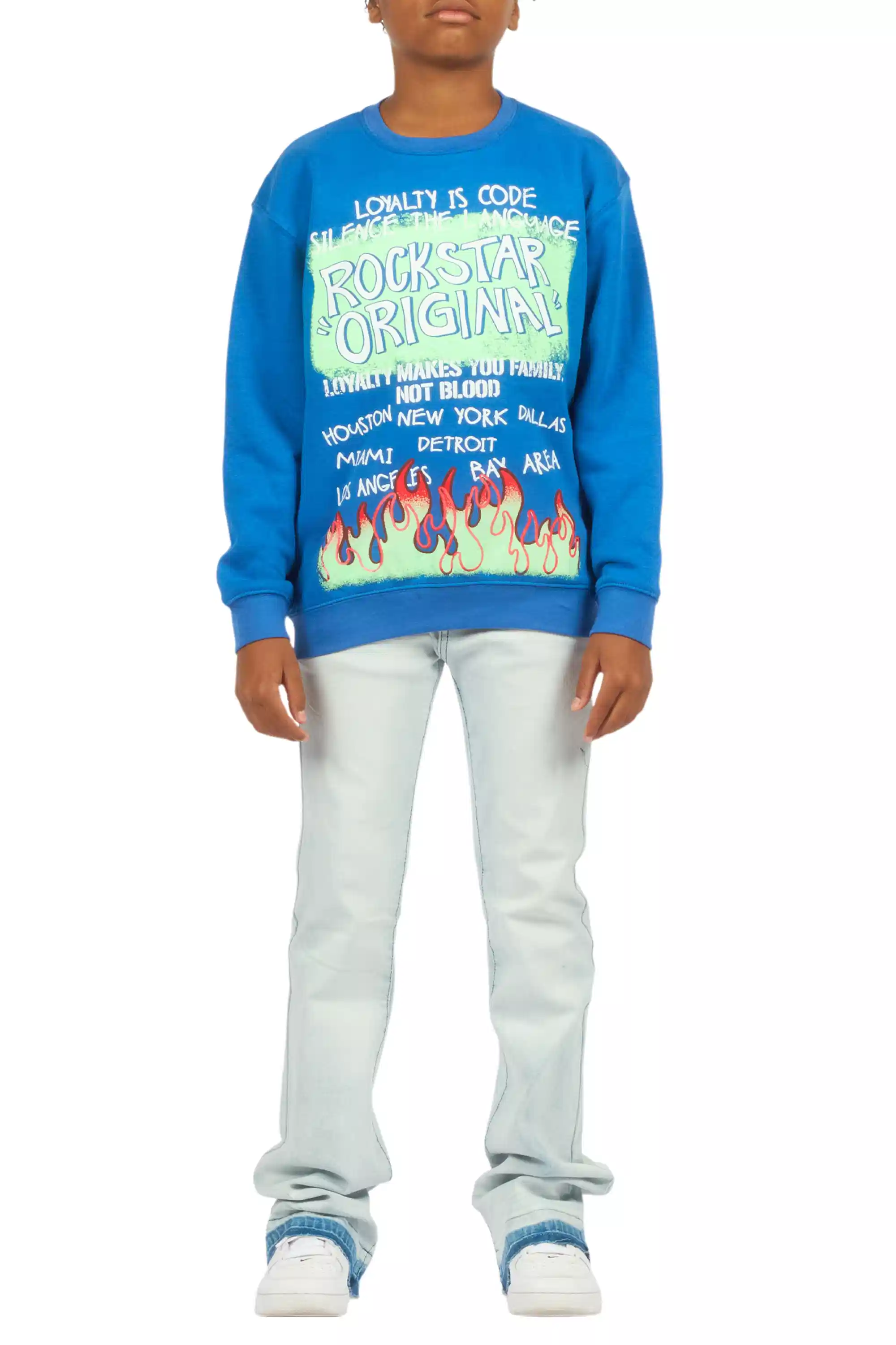 Boys Beno Royal Blue/Green Graphic Crewneck - Image 7