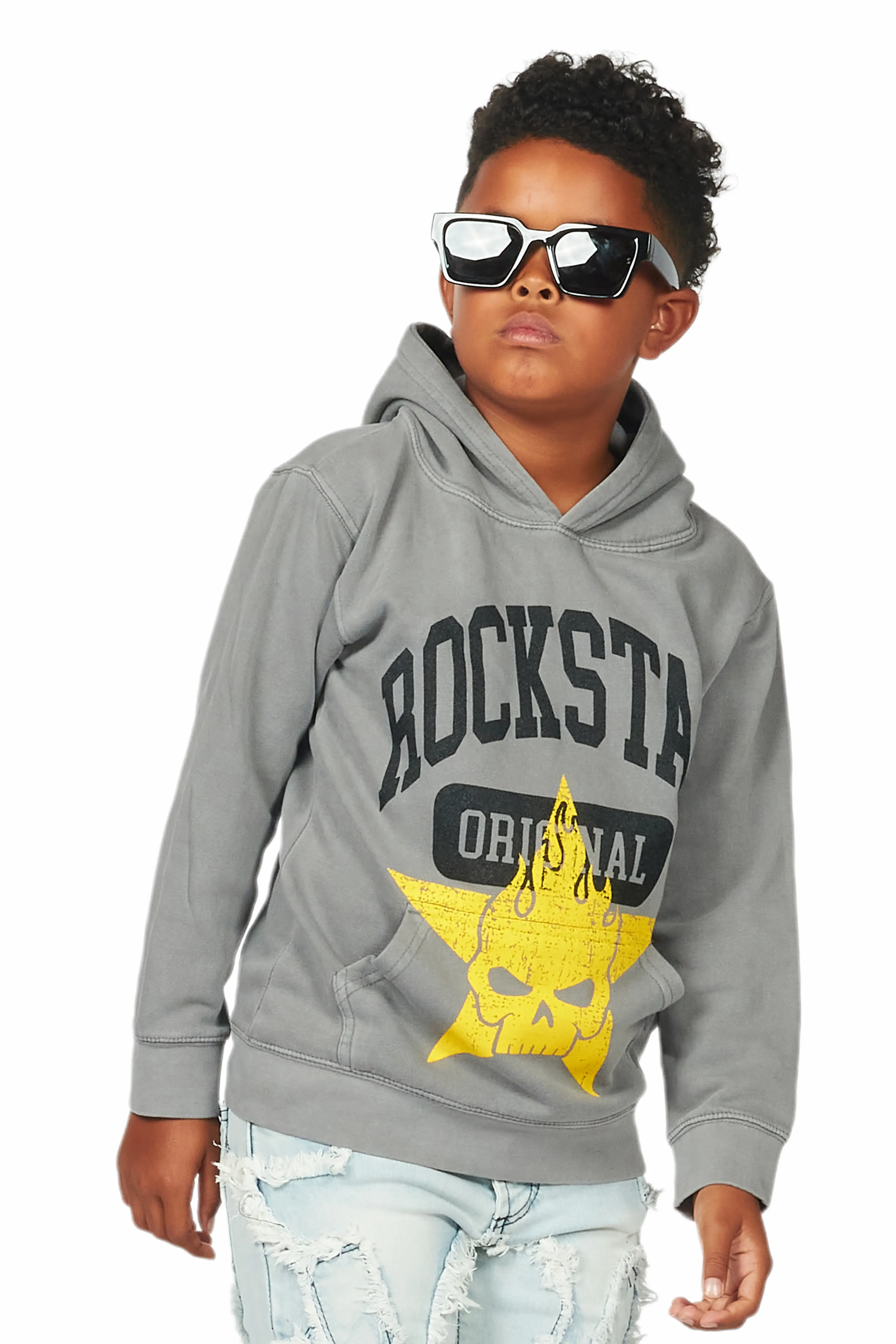 Boys Semaj Vintage Grey Graphic Hoodie - Image 3