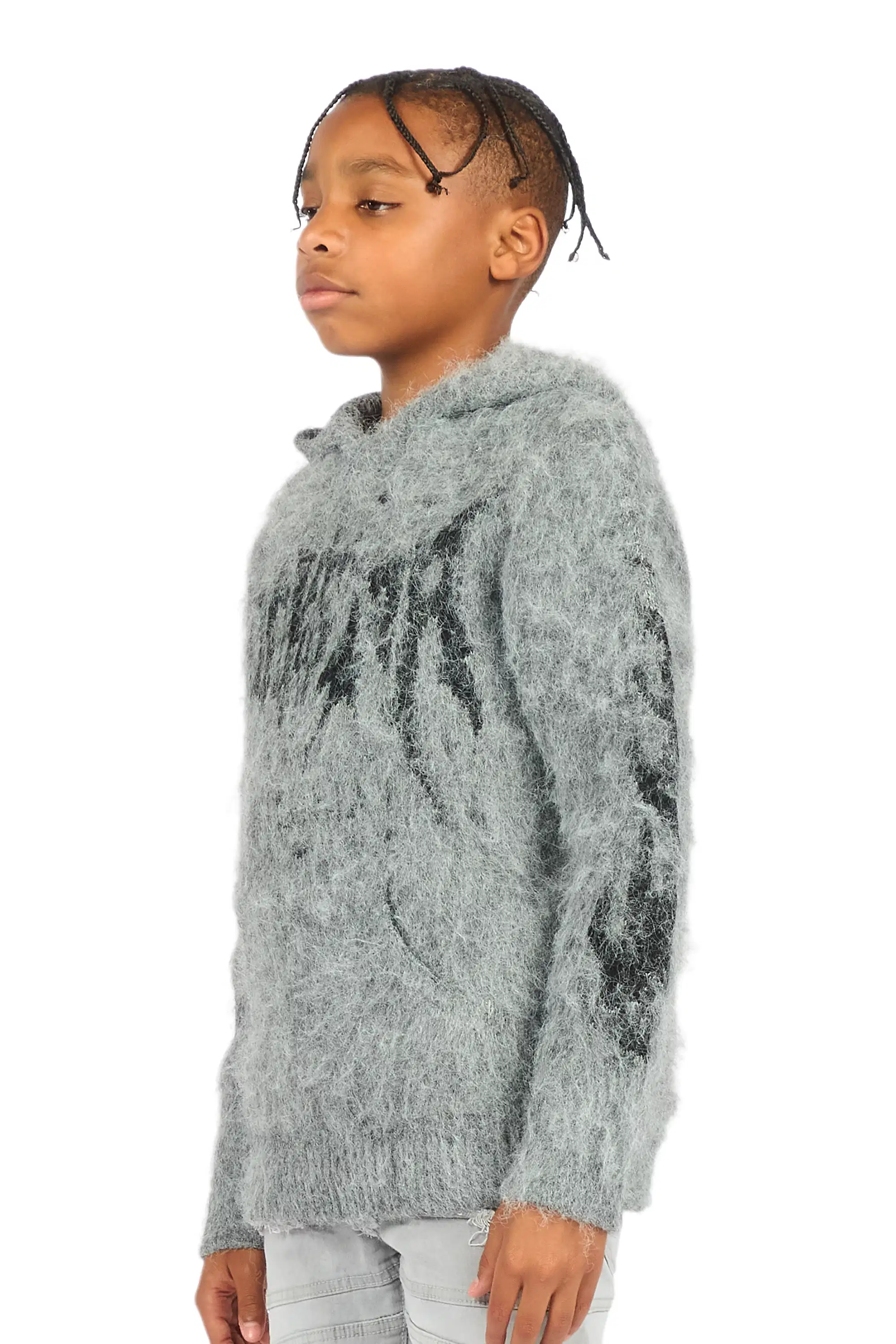 Boys Raymond Grey Graphic Knitted Hoodie - Image 6